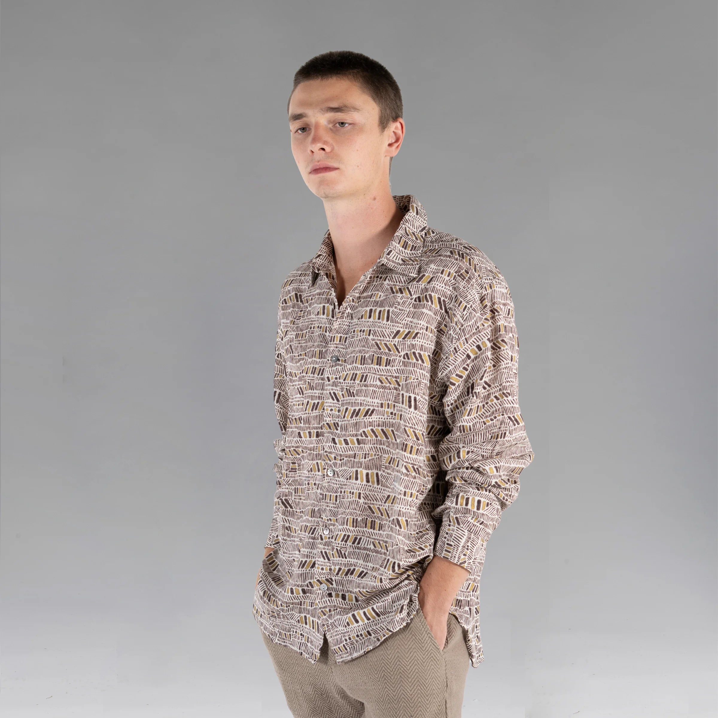 Men's Shirt (Brown/Gold Flax)