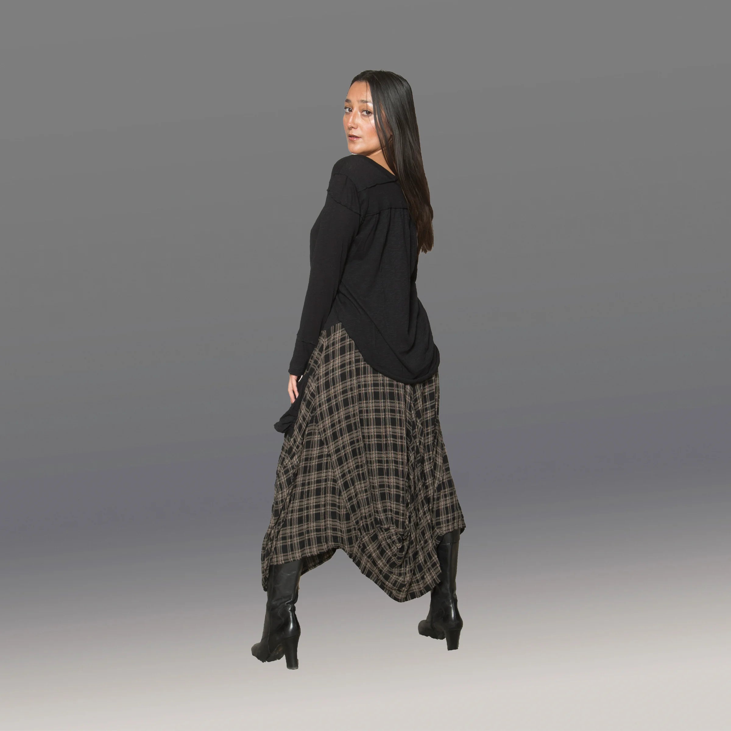 Tara Skirt (Blk & Brown Plaid)