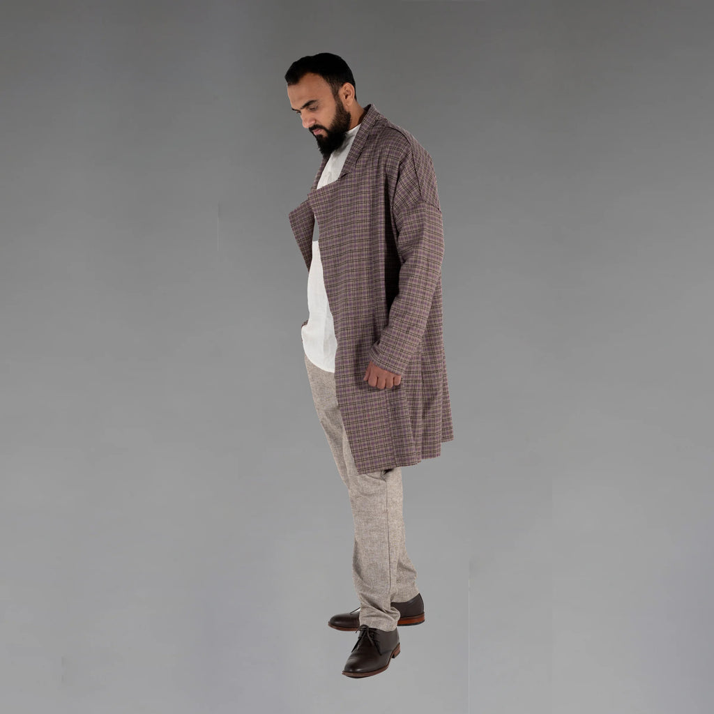 Men's Wool Plaid Coat (Lt Lavender)