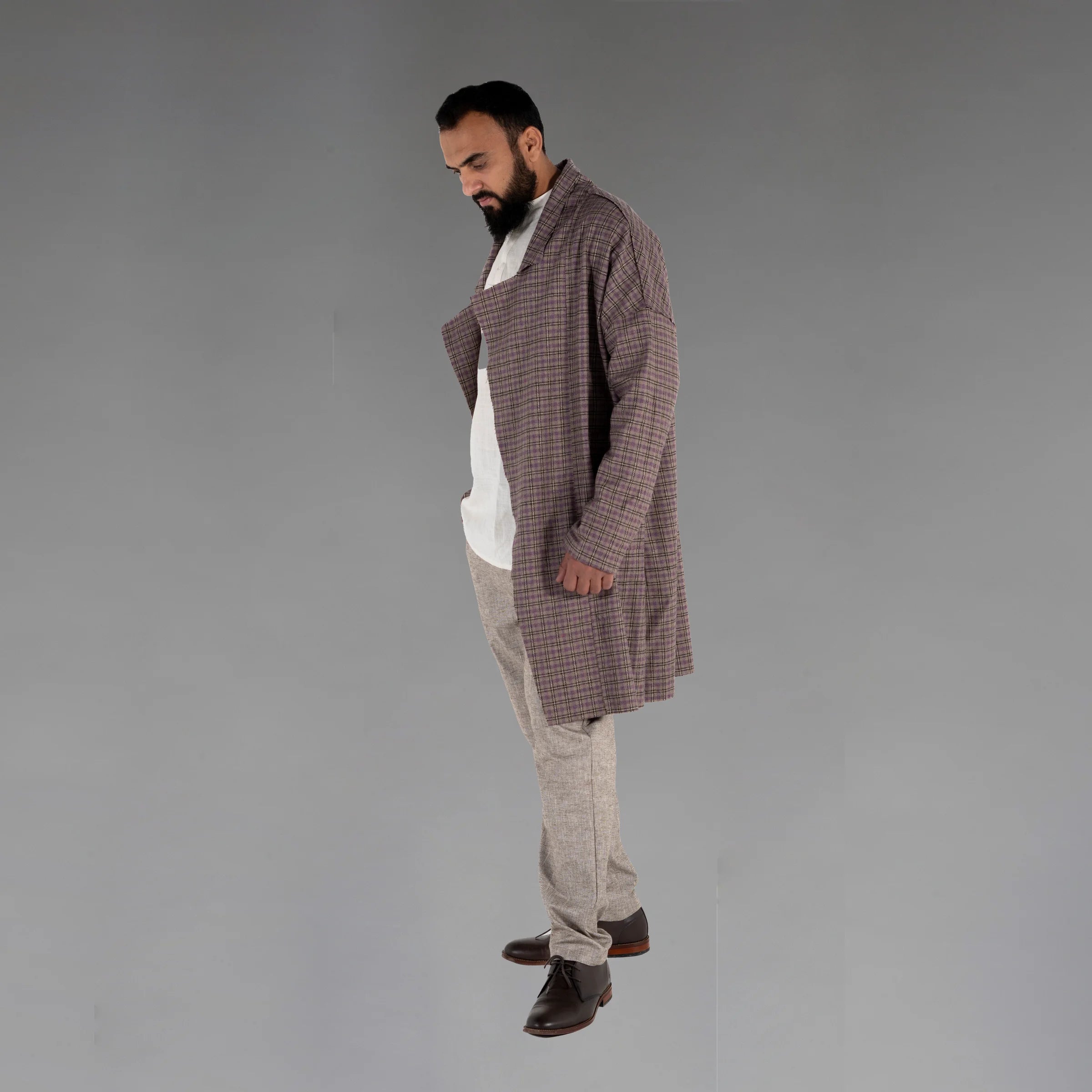 Men's Wool Plaid Coat (Lt Lavender)