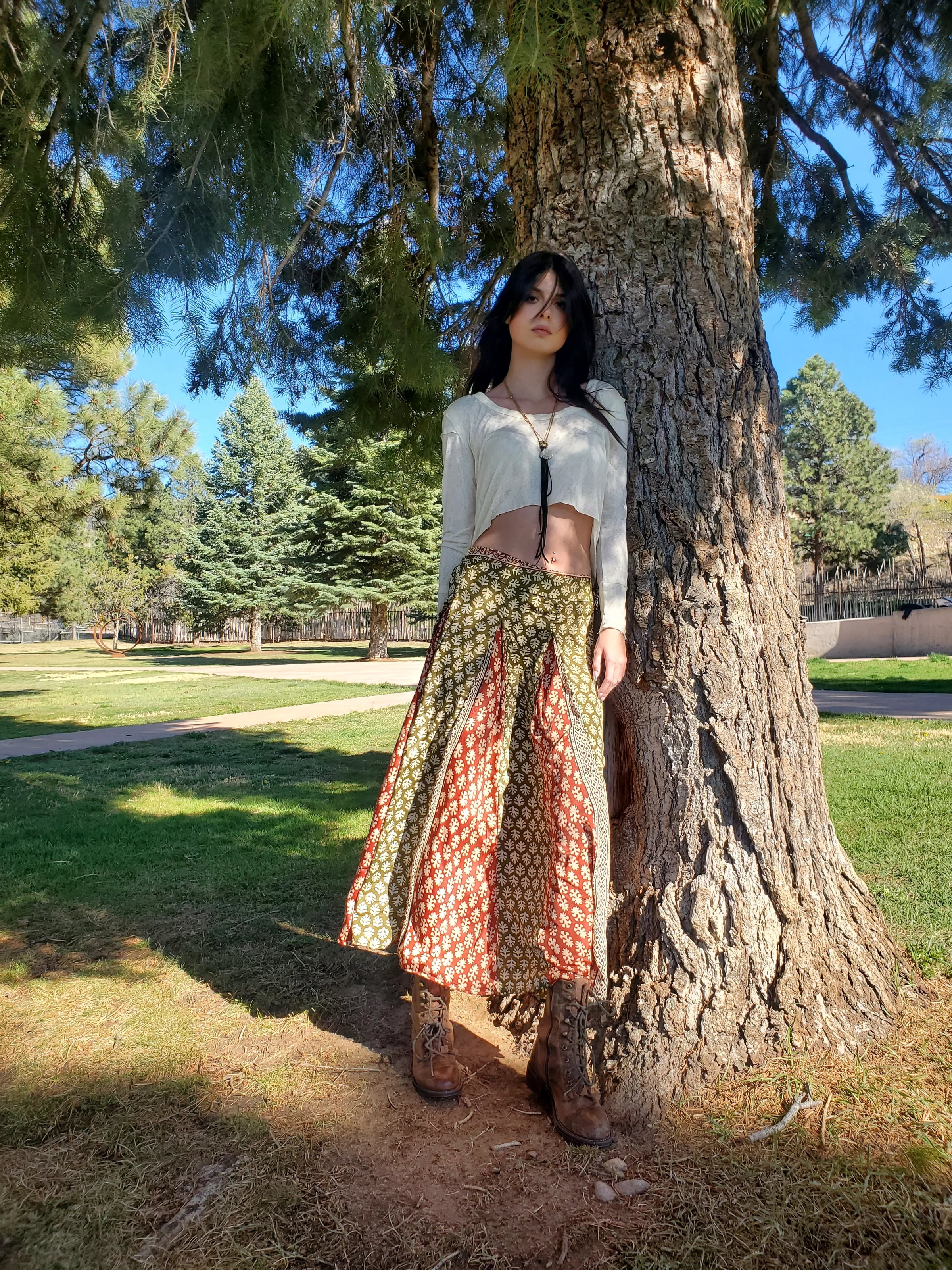 Kasuri Skirt (Block Print Rust & Olive)