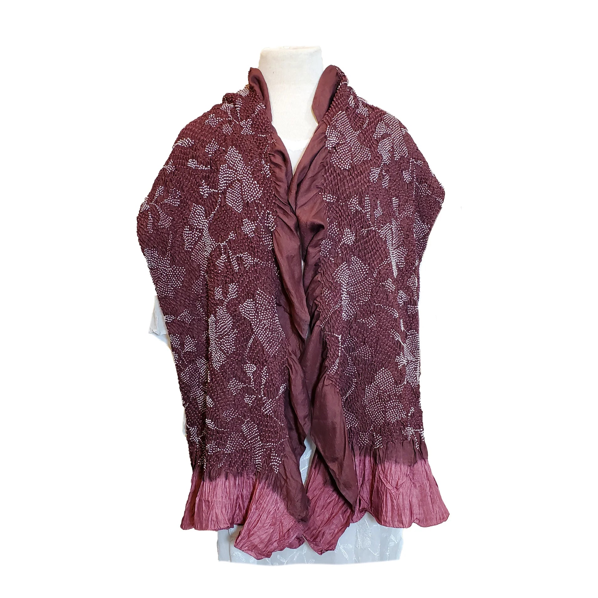 SIDR Craft Bandhani Silk Scarf Burgundy Plum