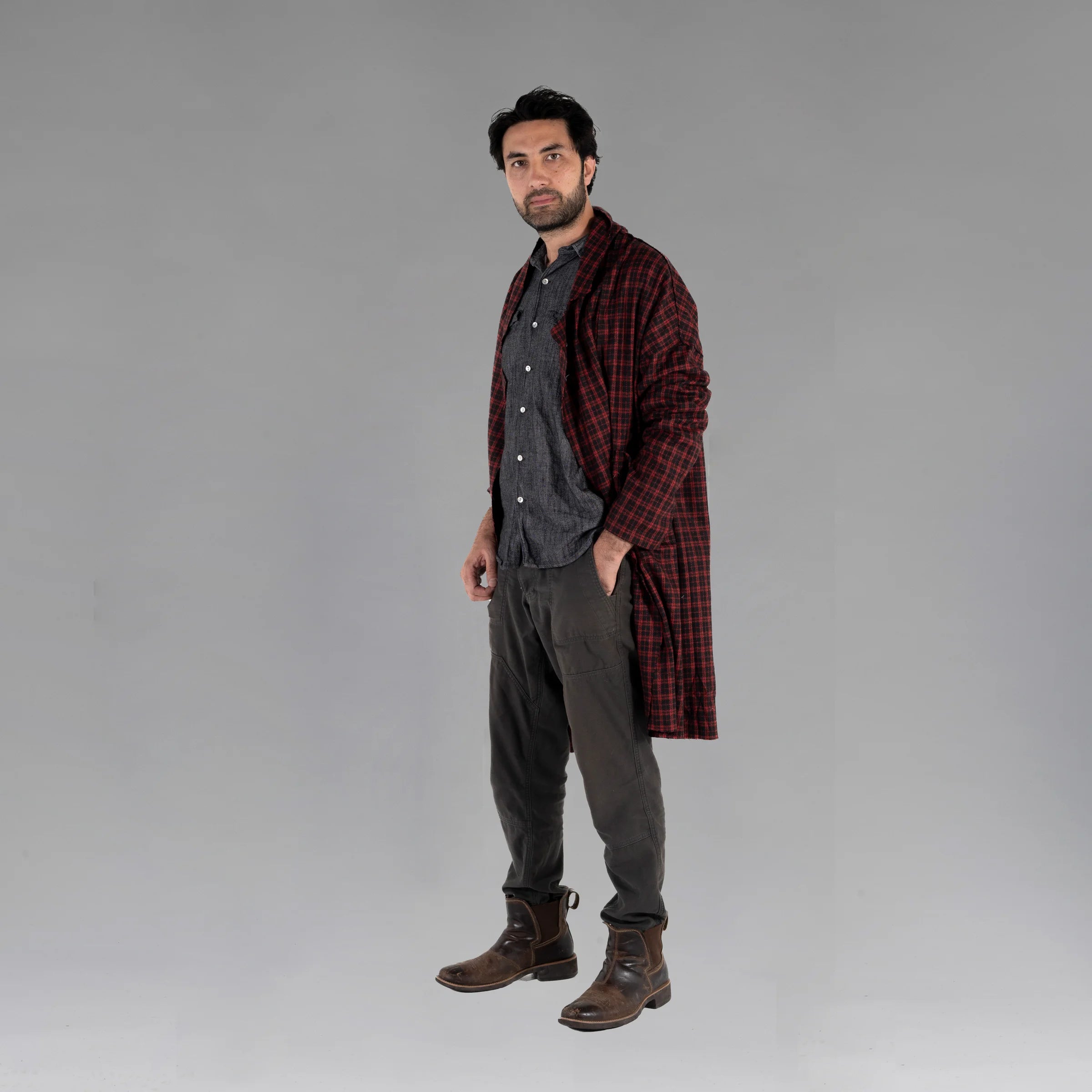 Men's Wool Plaid Coat (Black/Red)