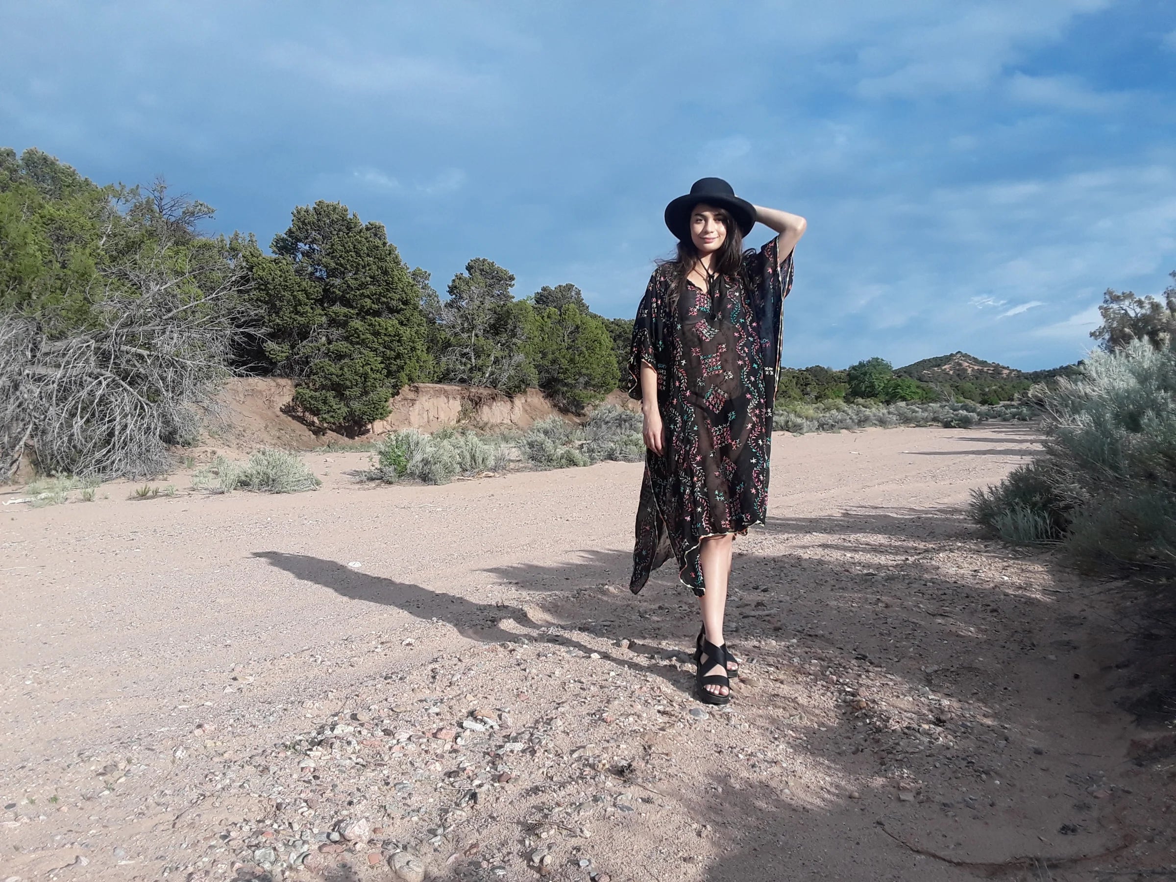 Hand Embroidered Chiffon Caftan