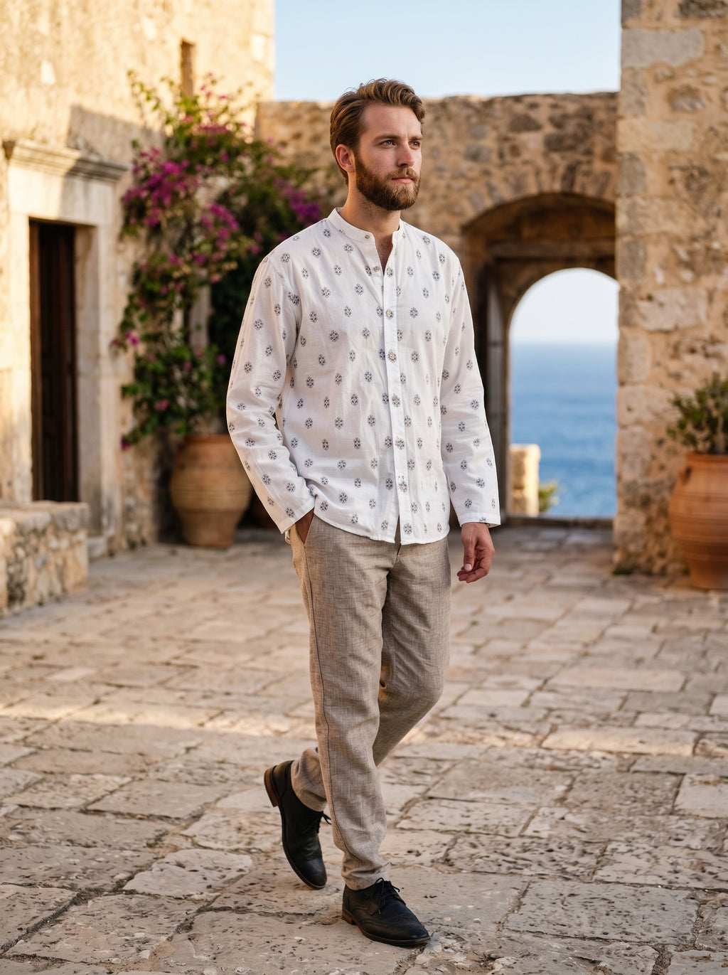 Men's Shirt (White w/Blk Motif)