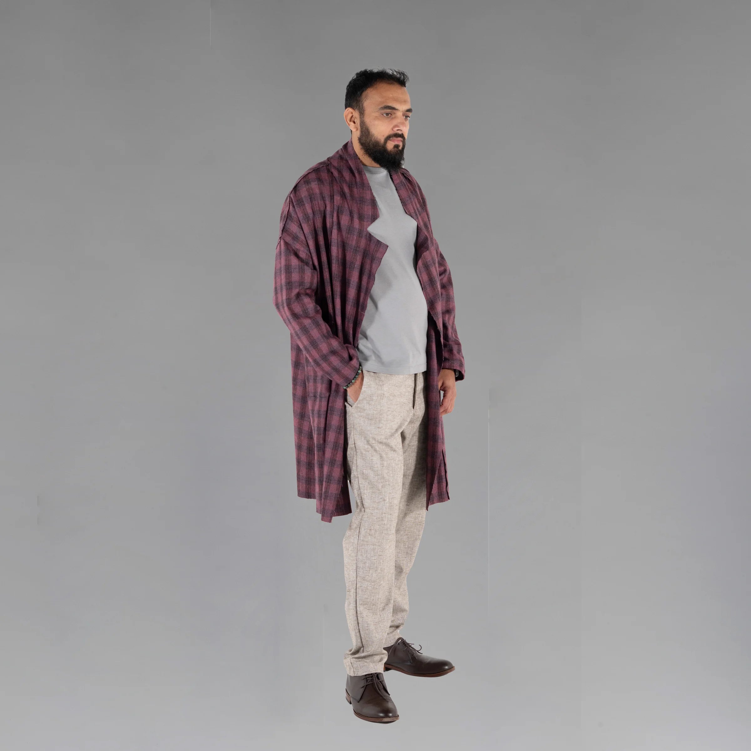 Men's Wool Plaid Coat (Dark Lavender)