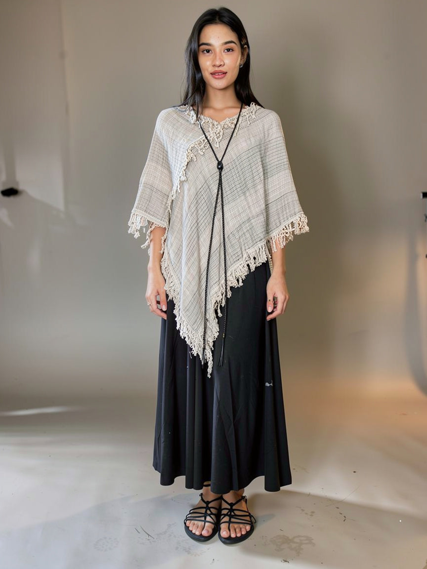 Flax Woven Poncho Wrap ( Natural )