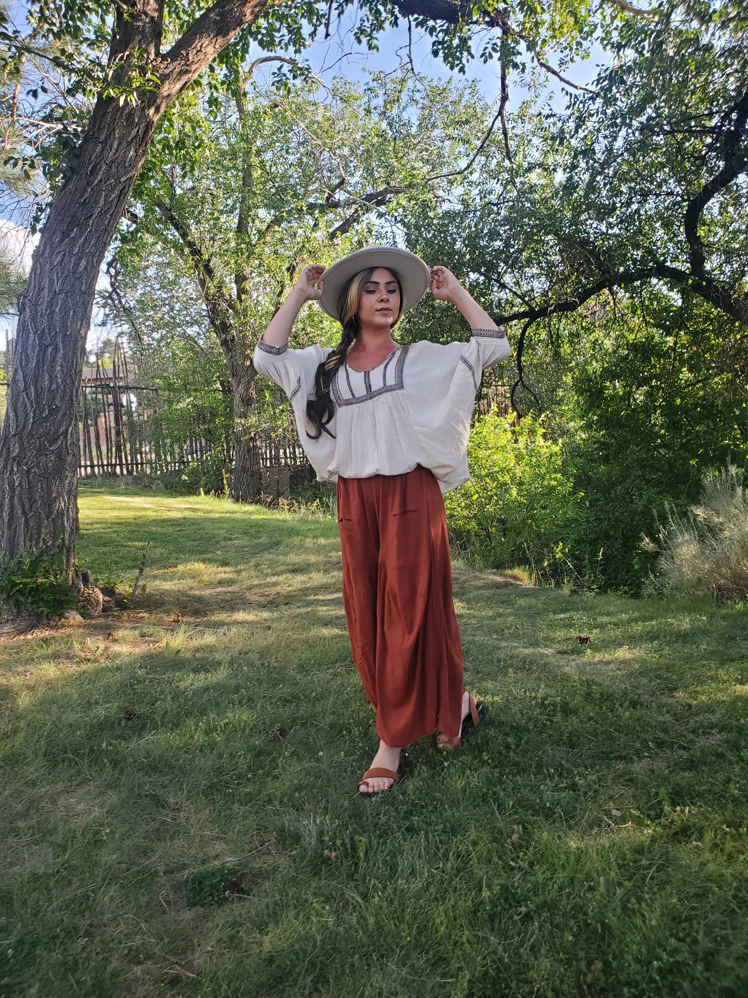 Malia Palazzo Pants (Rust Flax)