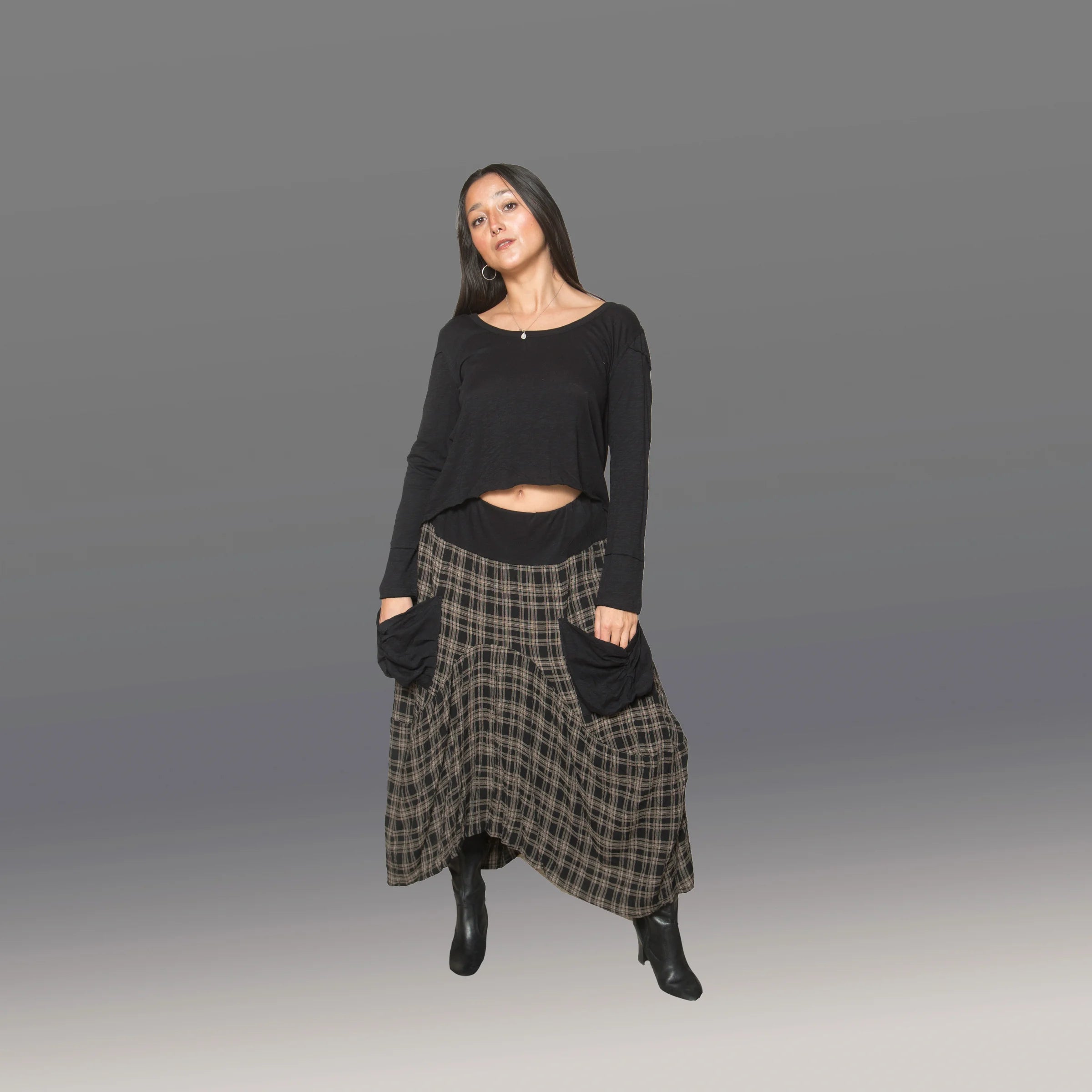 Tara Skirt (Blk & Brown Plaid)