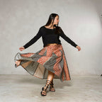 Kasuri Skirt (Block Print Rust & Black)