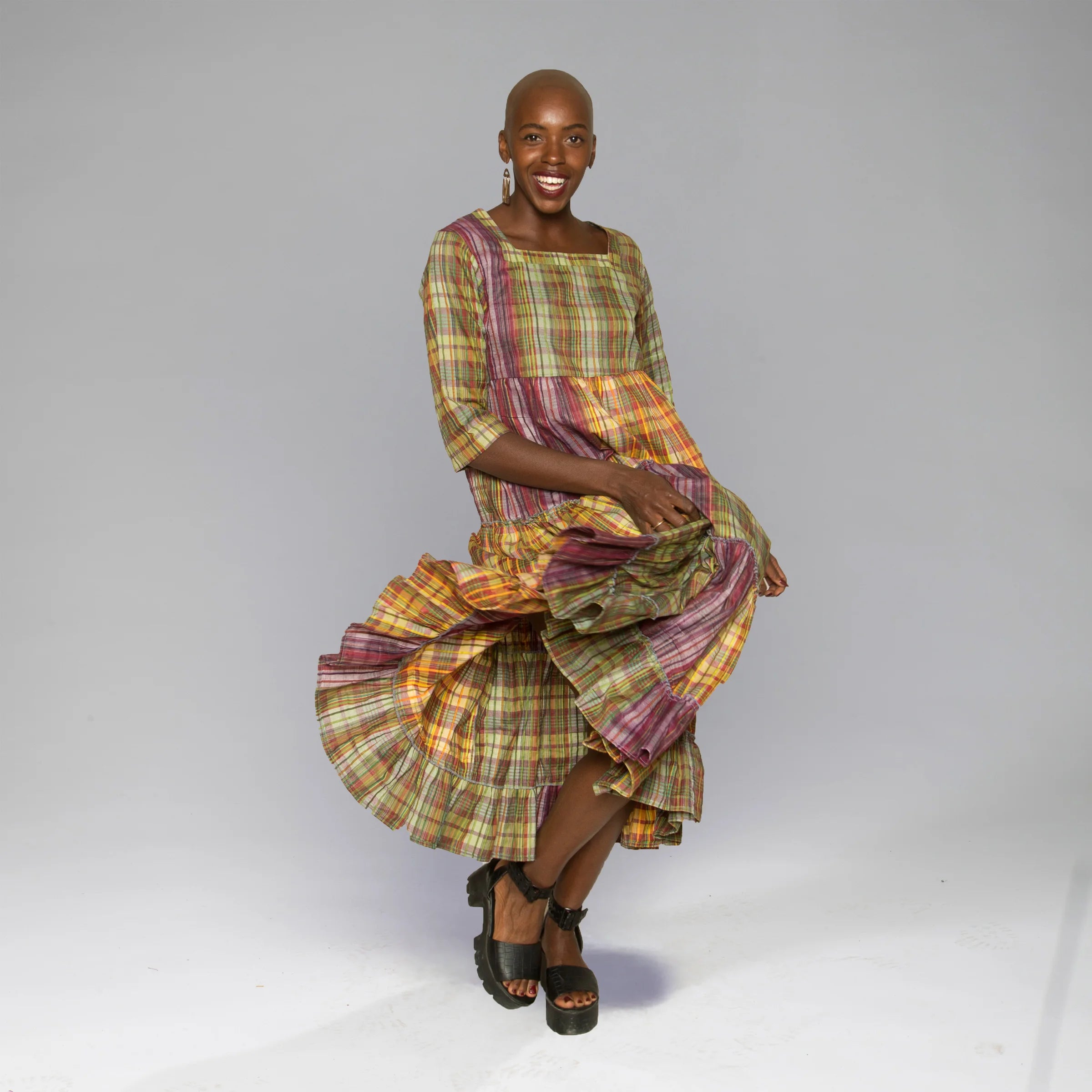 Madras Dress (Chartreuse Orchid)