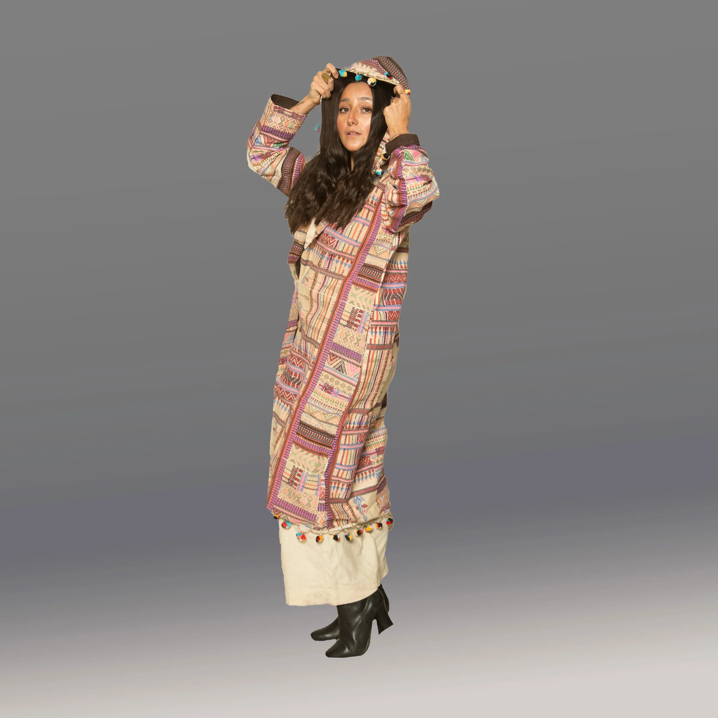 Pompom Aztec Coat (Multicolor)