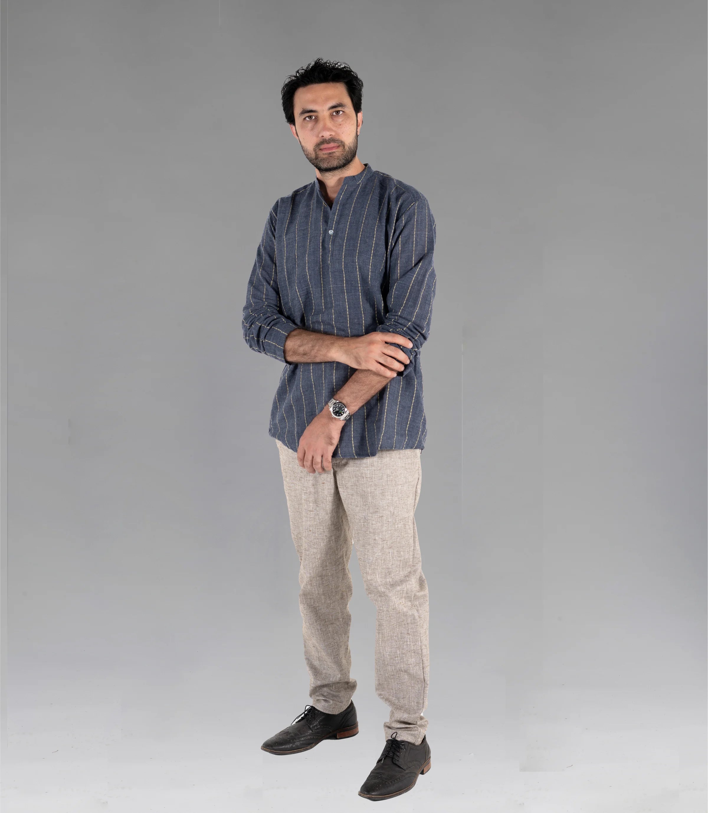 Men's Shirt (Grey/Gold stripe)