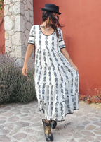 Sumeria Dress with sleeves ( White & Black )