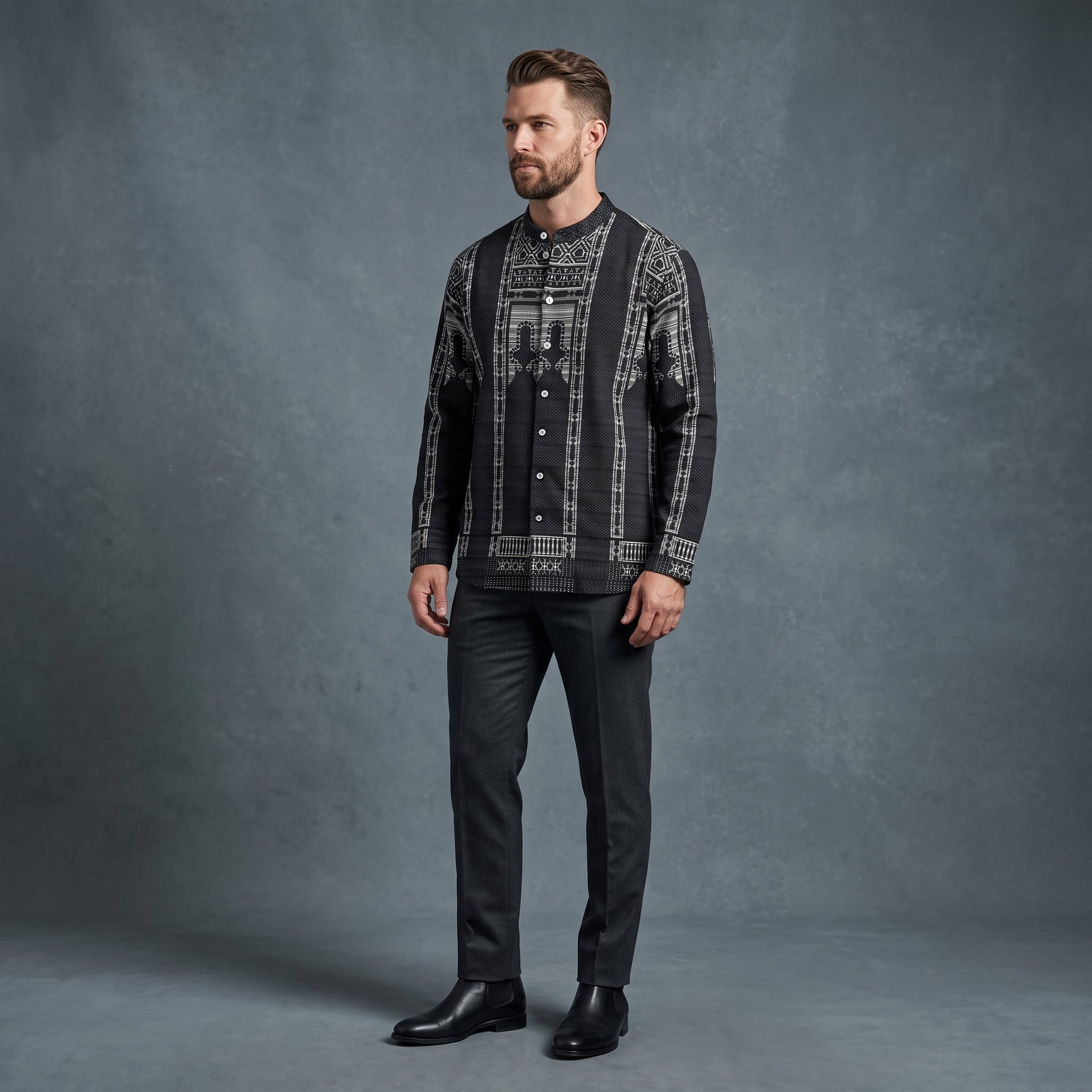 Men’s Shirt (Black & White w/ Motif)