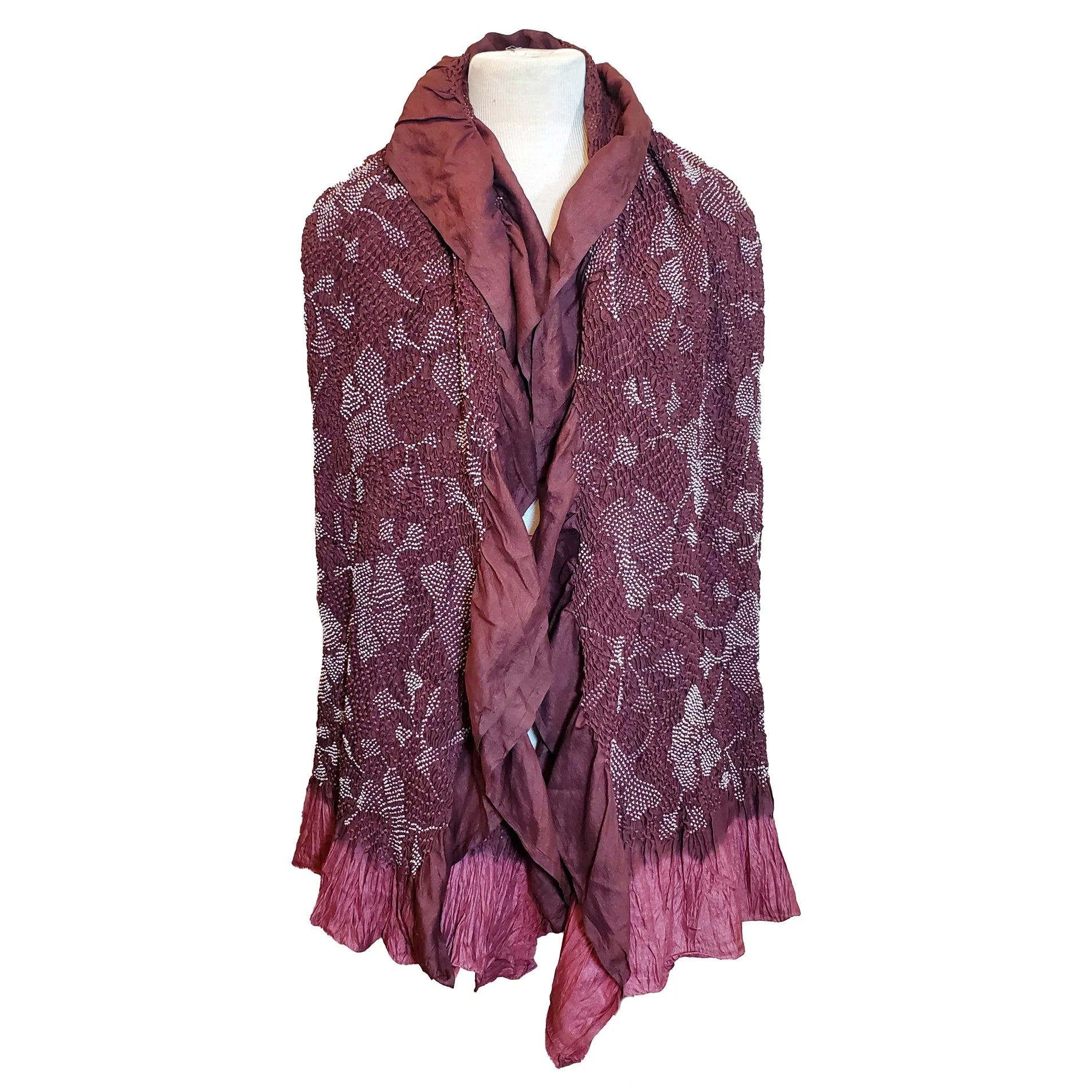 SIDR Craft Bandhani Silk Scarf Burgundy Plum