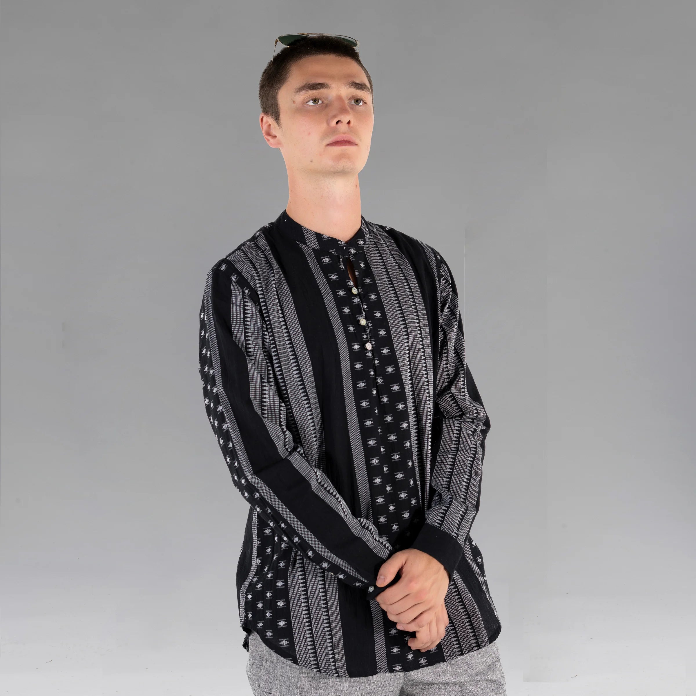 Men's Shirt (Black Ikat Motif)