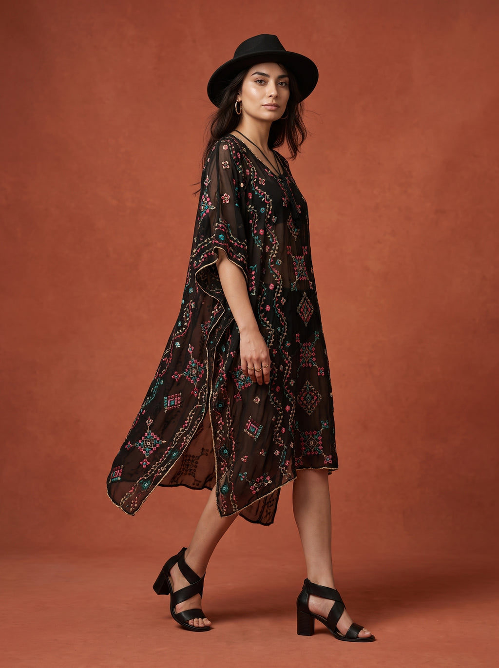 Hand Embroidered Chiffon Caftan