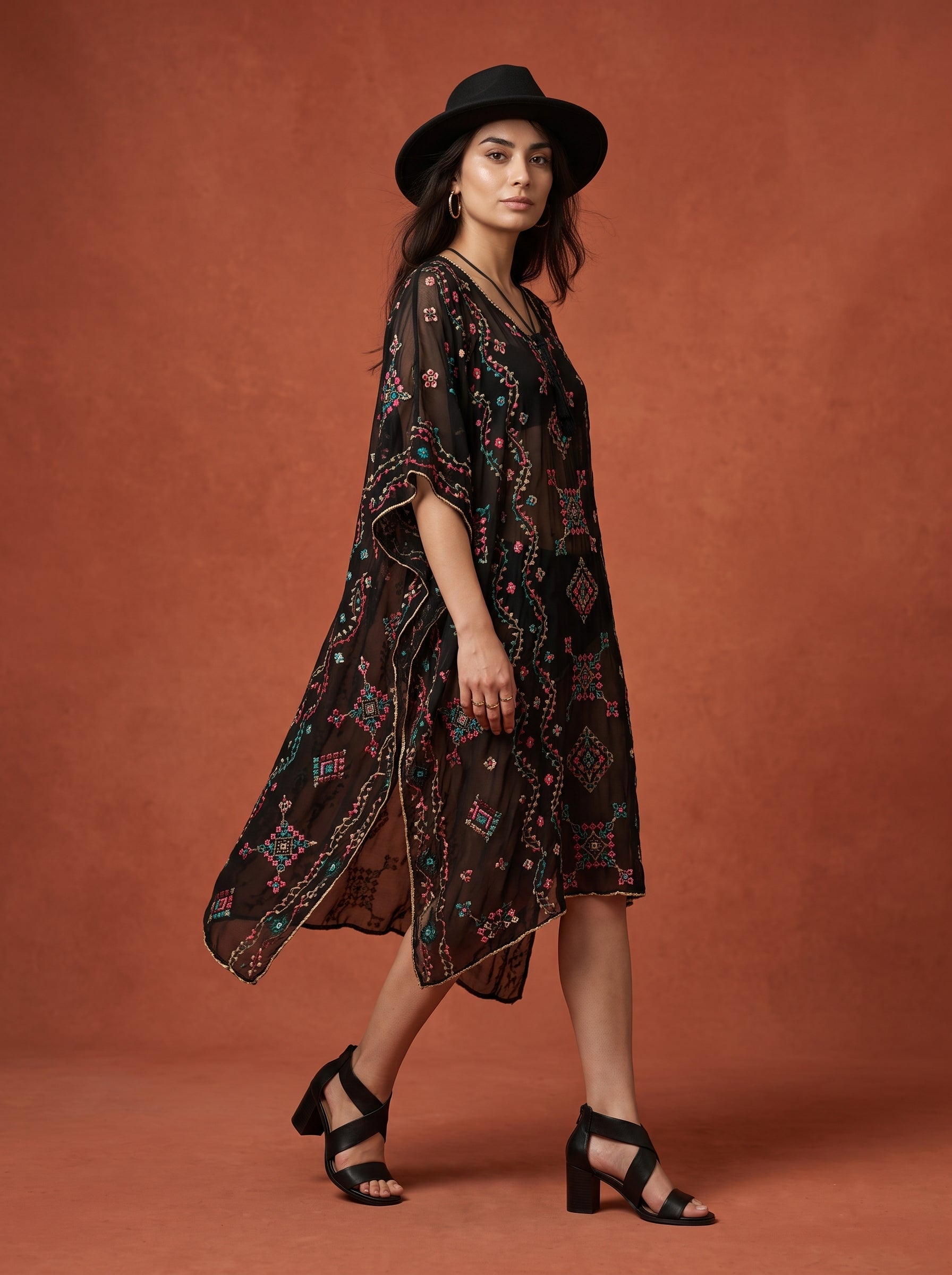 Hand Embroidered Chiffon Caftan