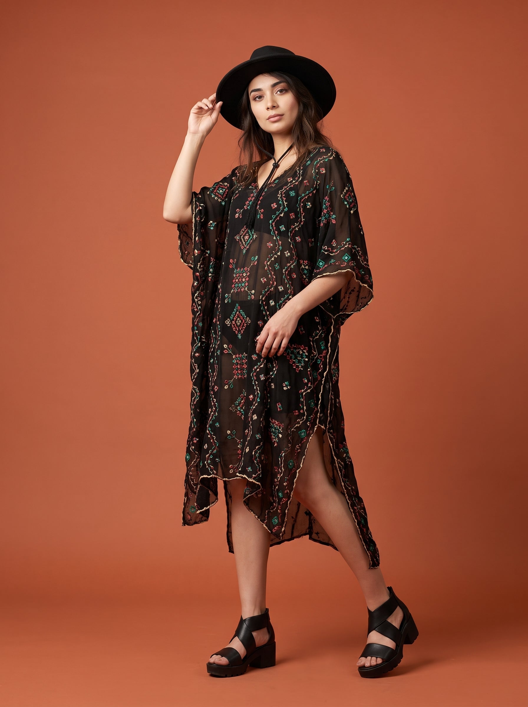 Hand Embroidered Chiffon Caftan