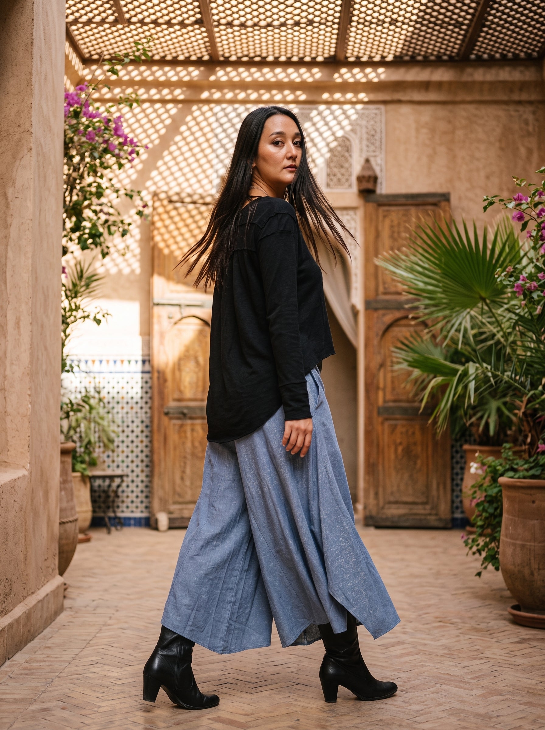 Djinn Flax Palazzo Pants (Blue)