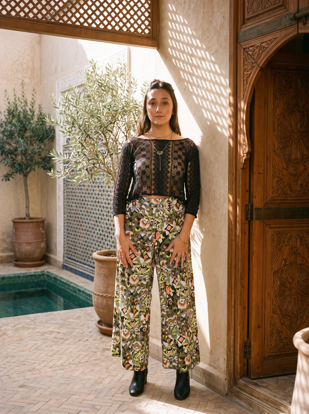 Palazzo Print Pants (Forest)