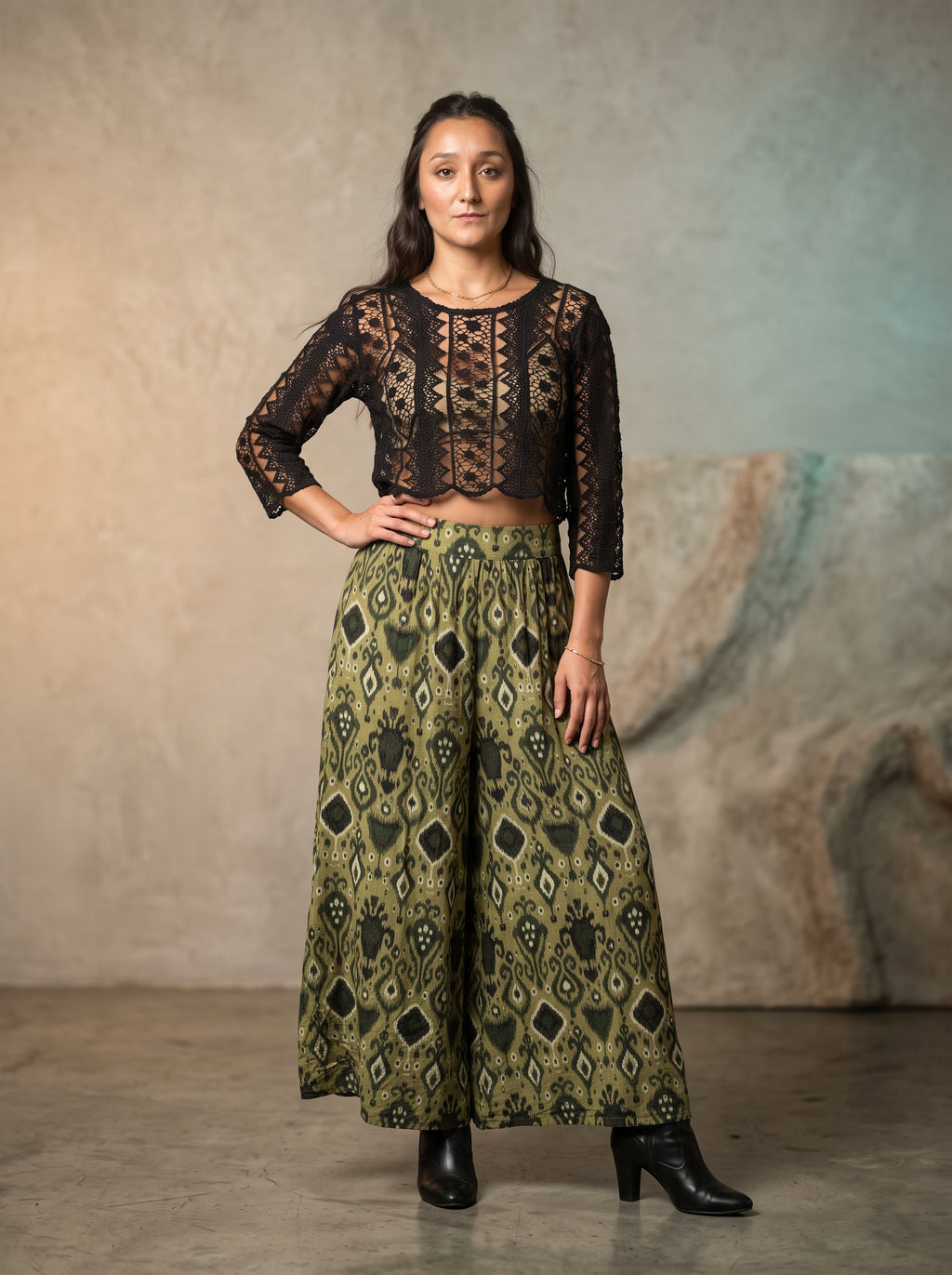 Palazzo Print Pants (Uzbek Green)