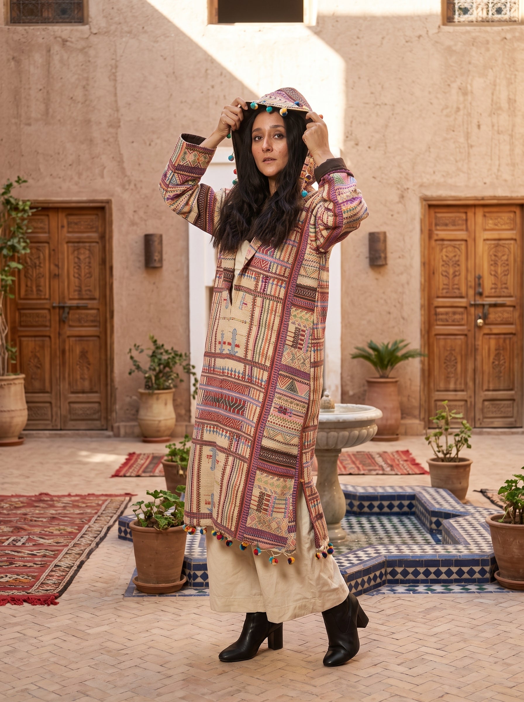 Pompom Aztec Coat (Multicolor)