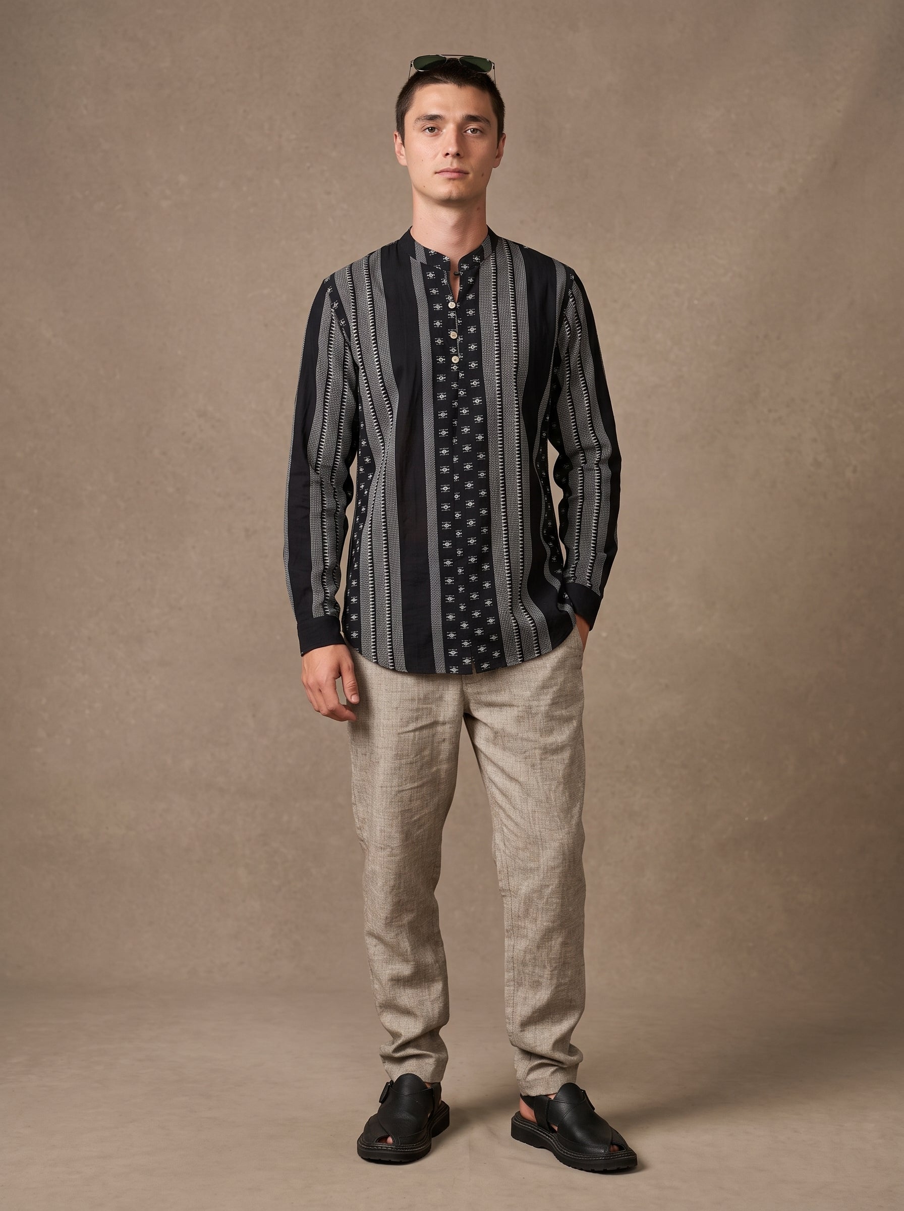 Men's Shirt (Black Ikat Motif)