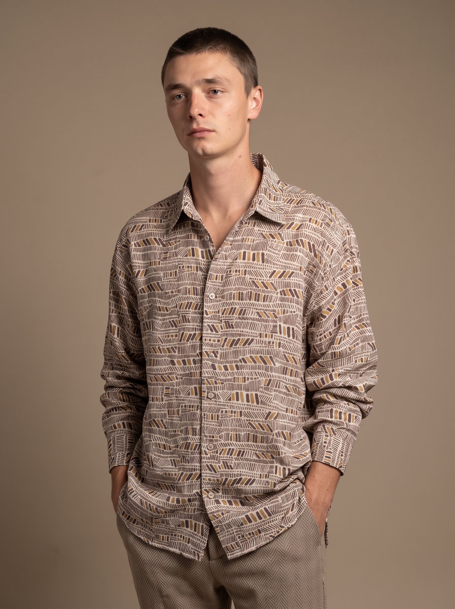 Men's Shirt (Brown/Gold Flax)