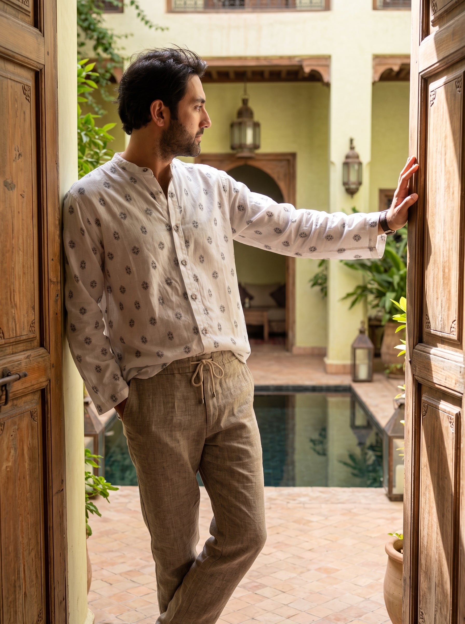 Men's Shirt (White w/Blk Motif)