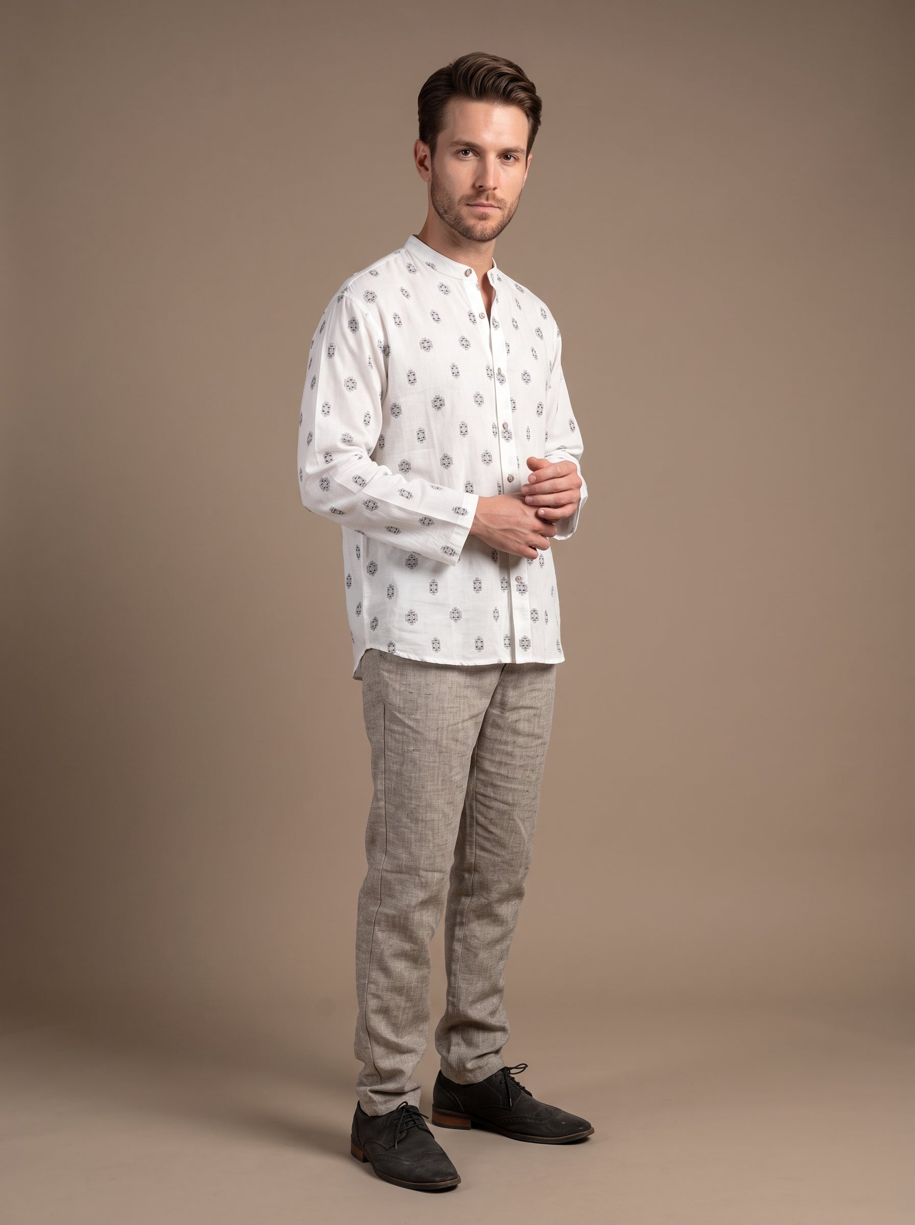 Men's Shirt (White w/Blk Motif)
