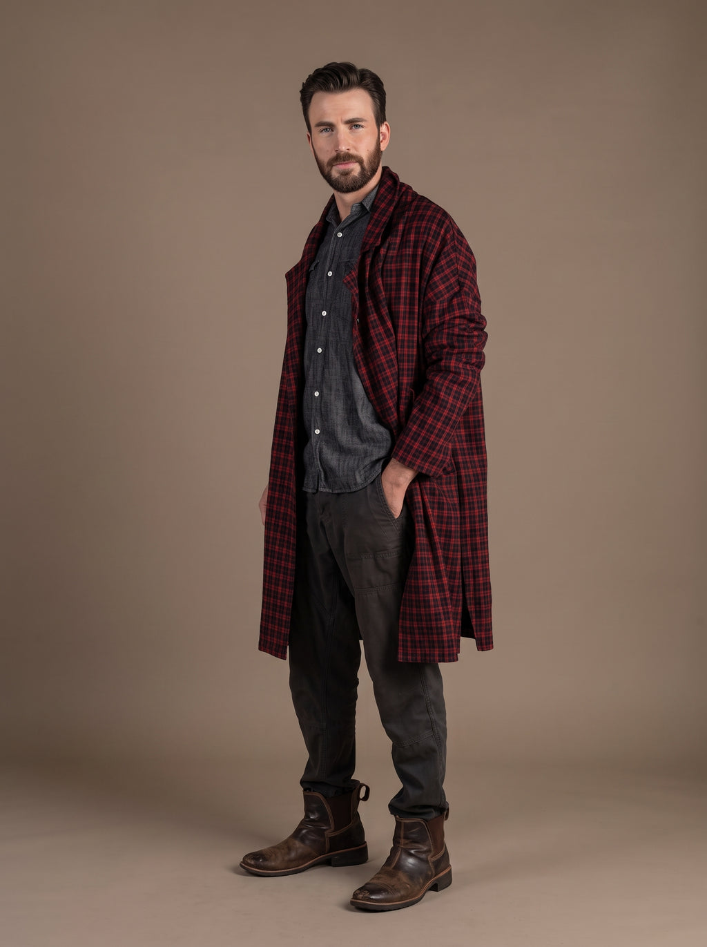 Men's Wool Plaid Coat (Black/Red)
