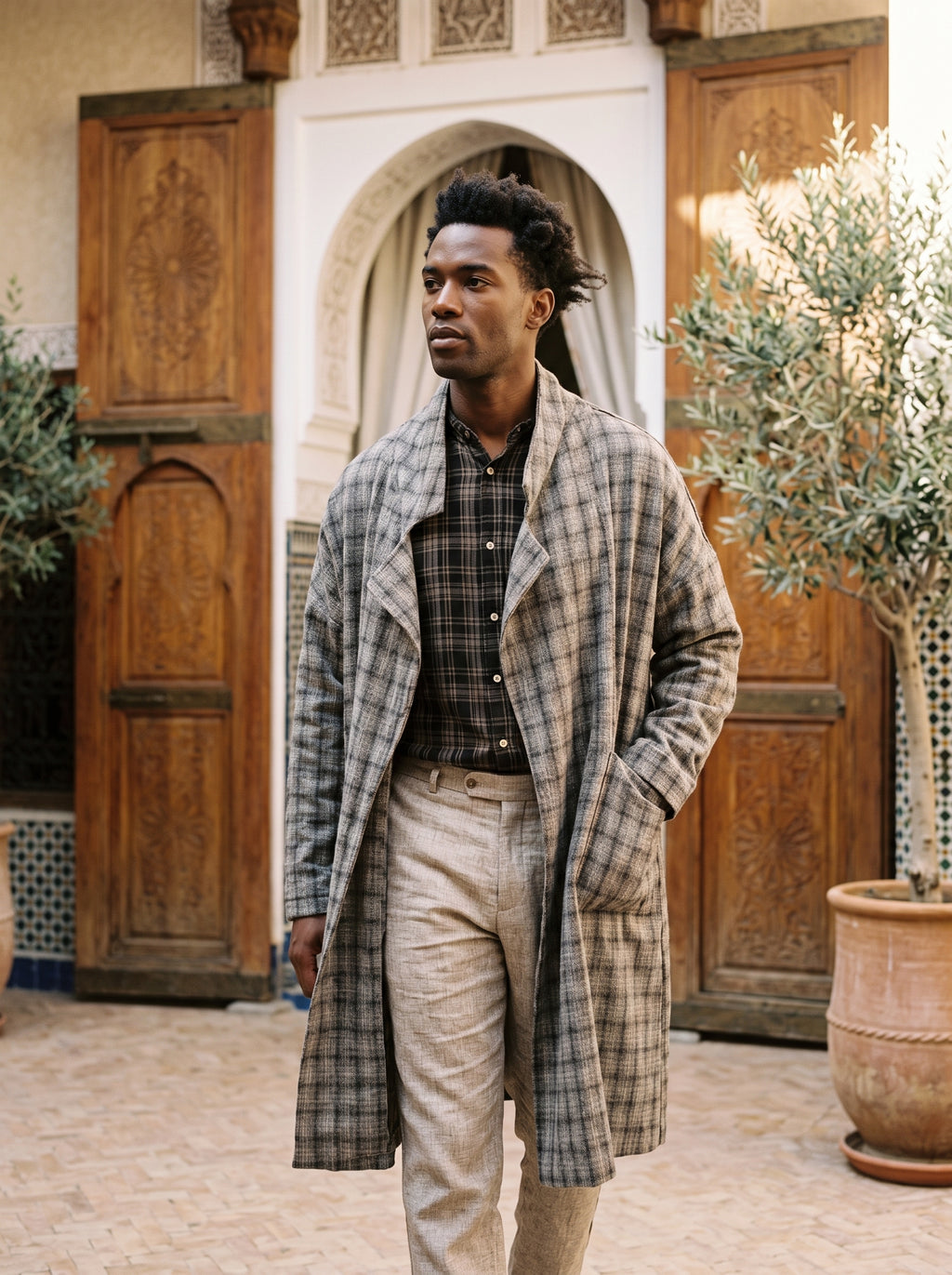 Men's Wool Plaid Coat (Charcoal)