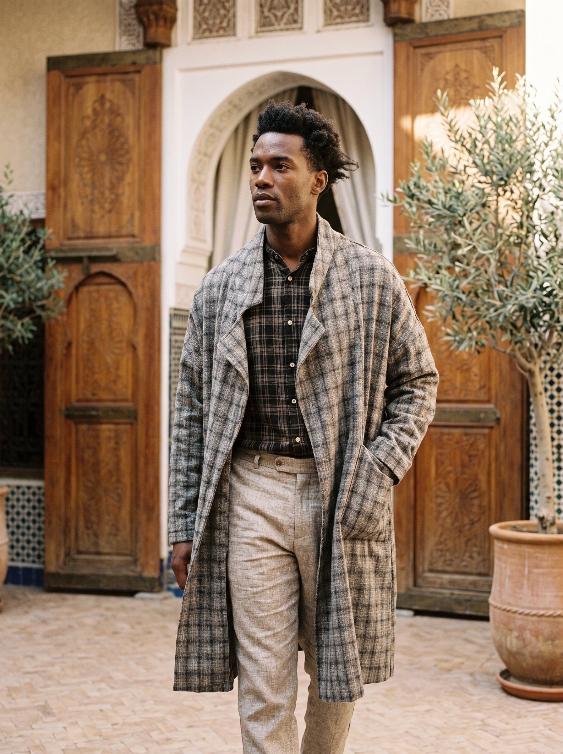 Men's Wool Plaid Coat (Charcoal)