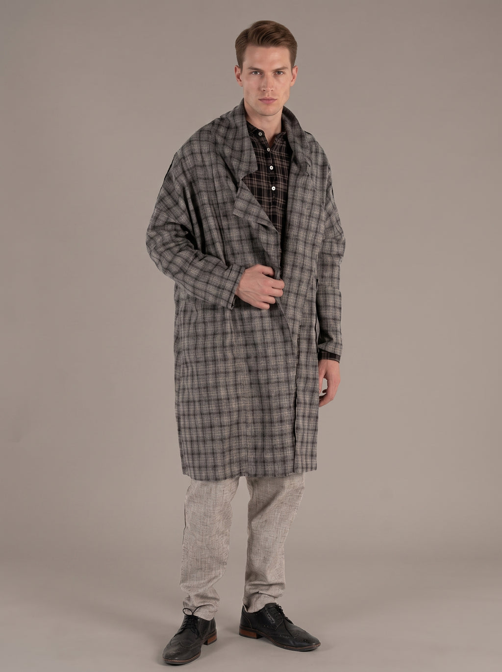 Men's Wool Plaid Coat (Charcoal)