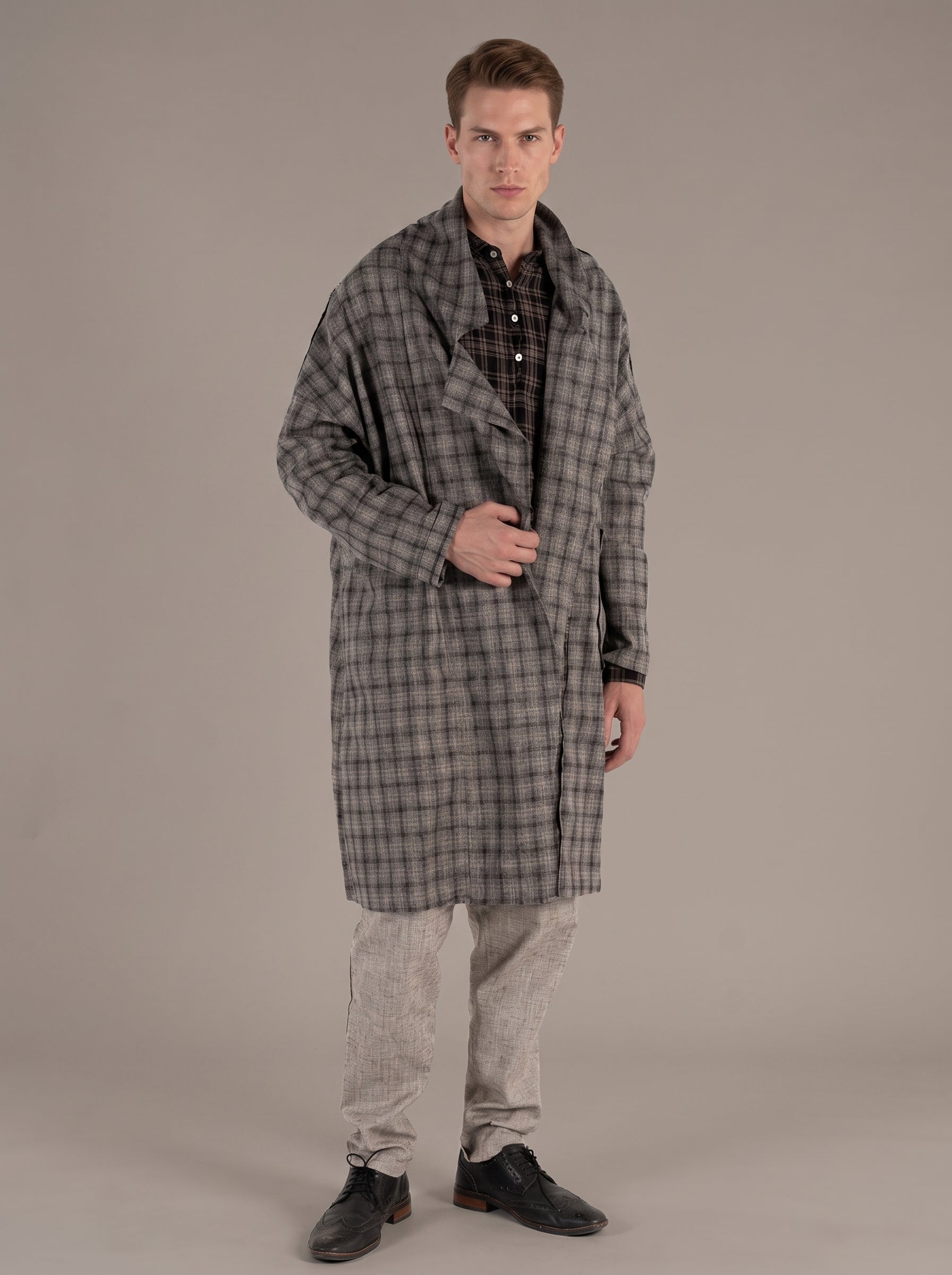Men's Wool Plaid Coat (Charcoal)