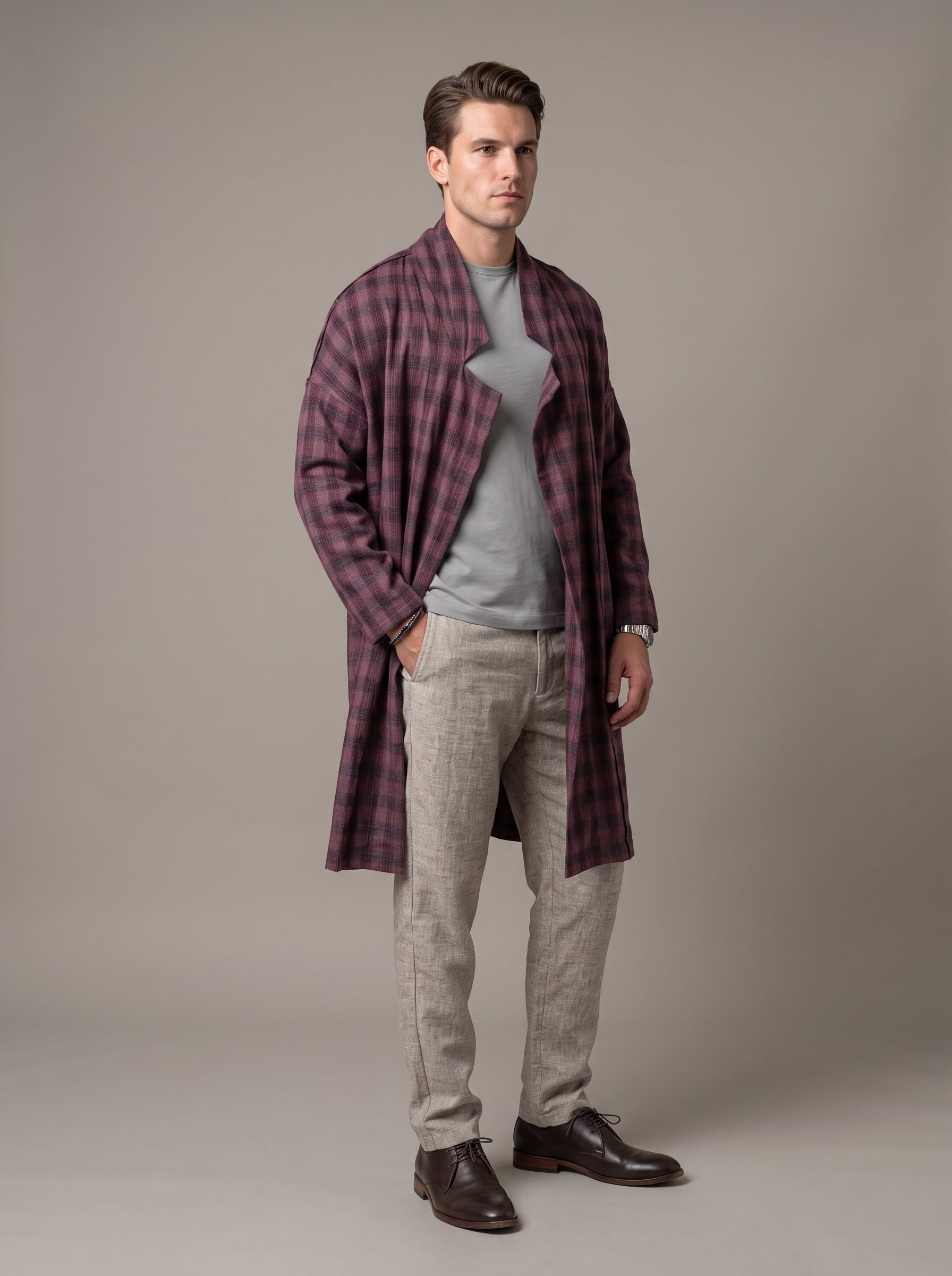 Men's Wool Plaid Coat (Dark Lavender)