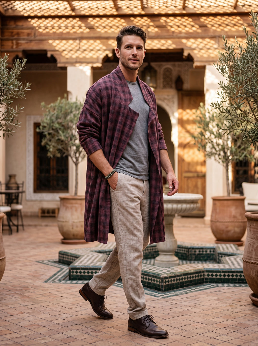Men's Wool Plaid Coat (Dark Lavender)