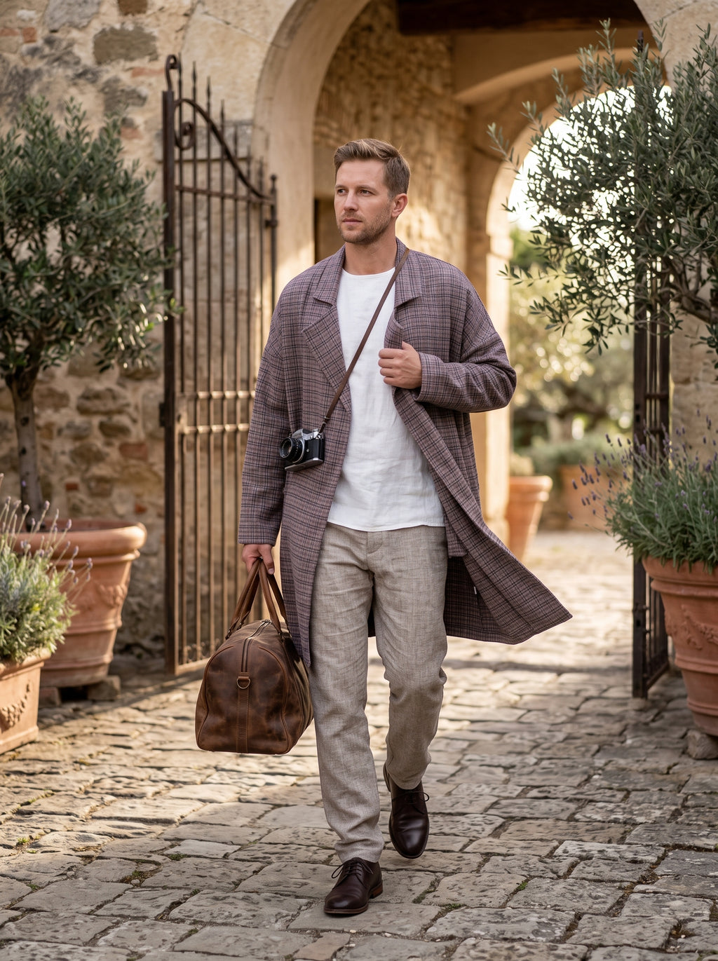Men's Wool Plaid Coat (Lt Lavender)