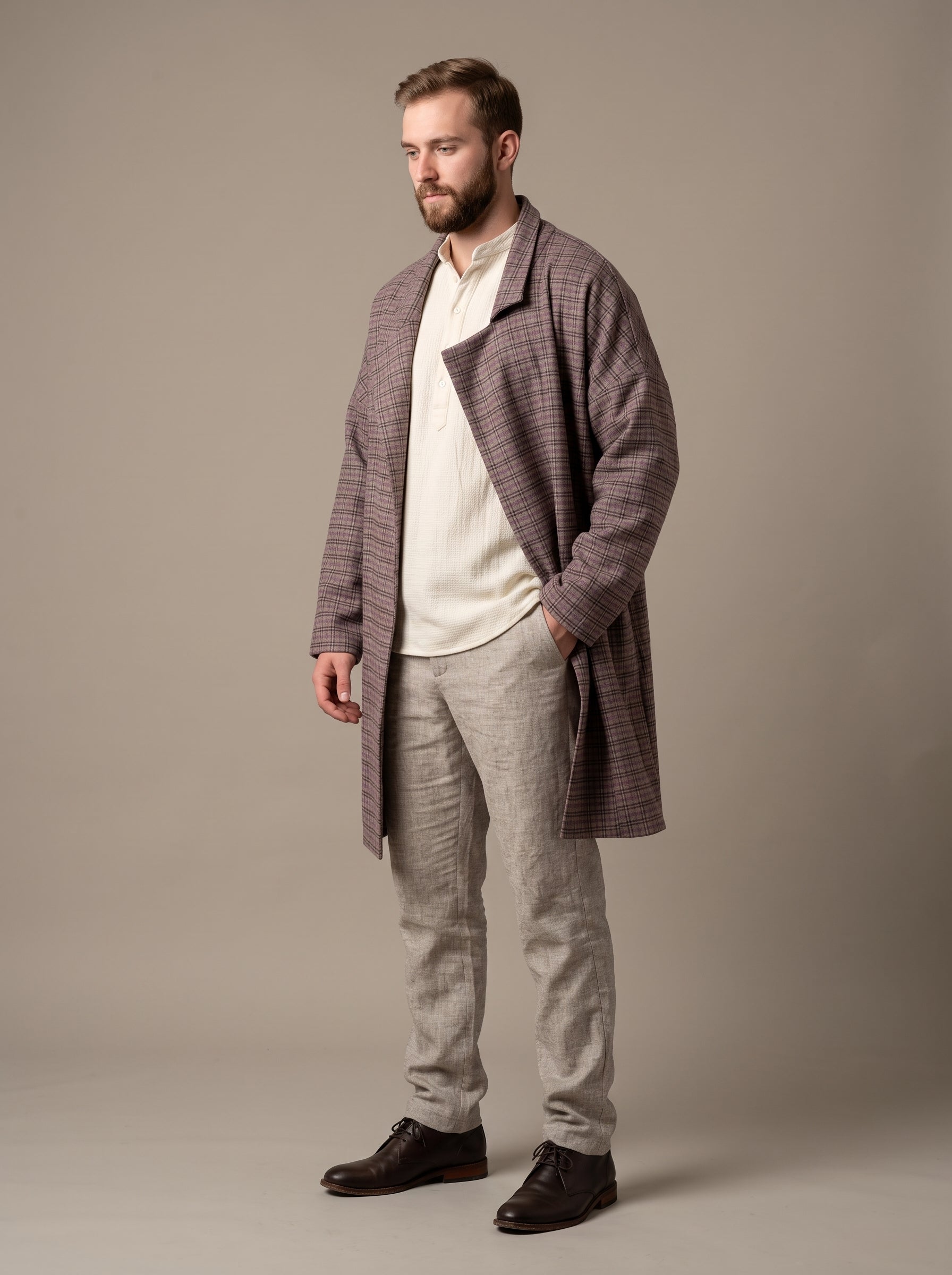 Men's Wool Plaid Coat (Lt Lavender)