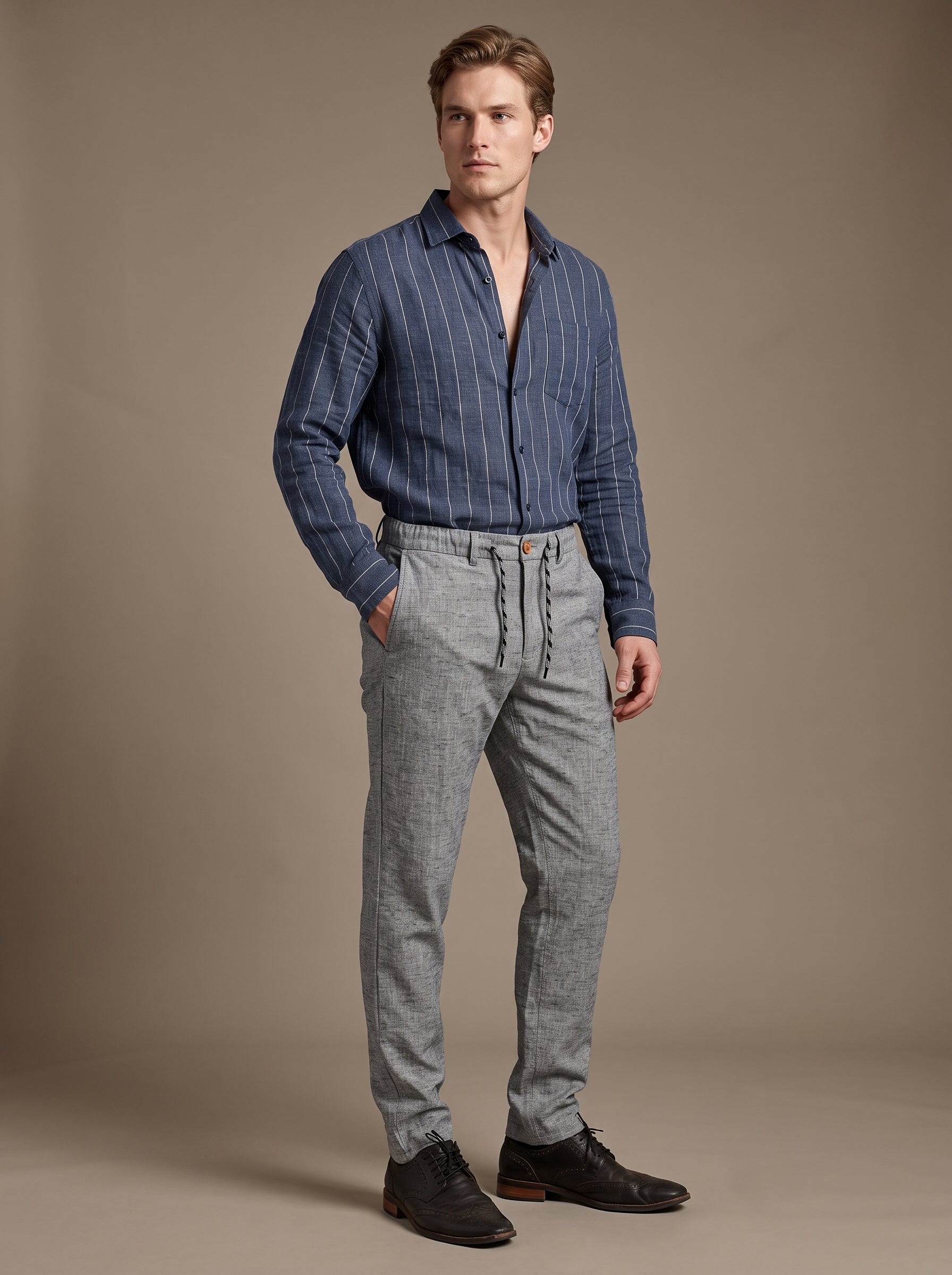 Men's Pants (Blue/Grey Linen blend)