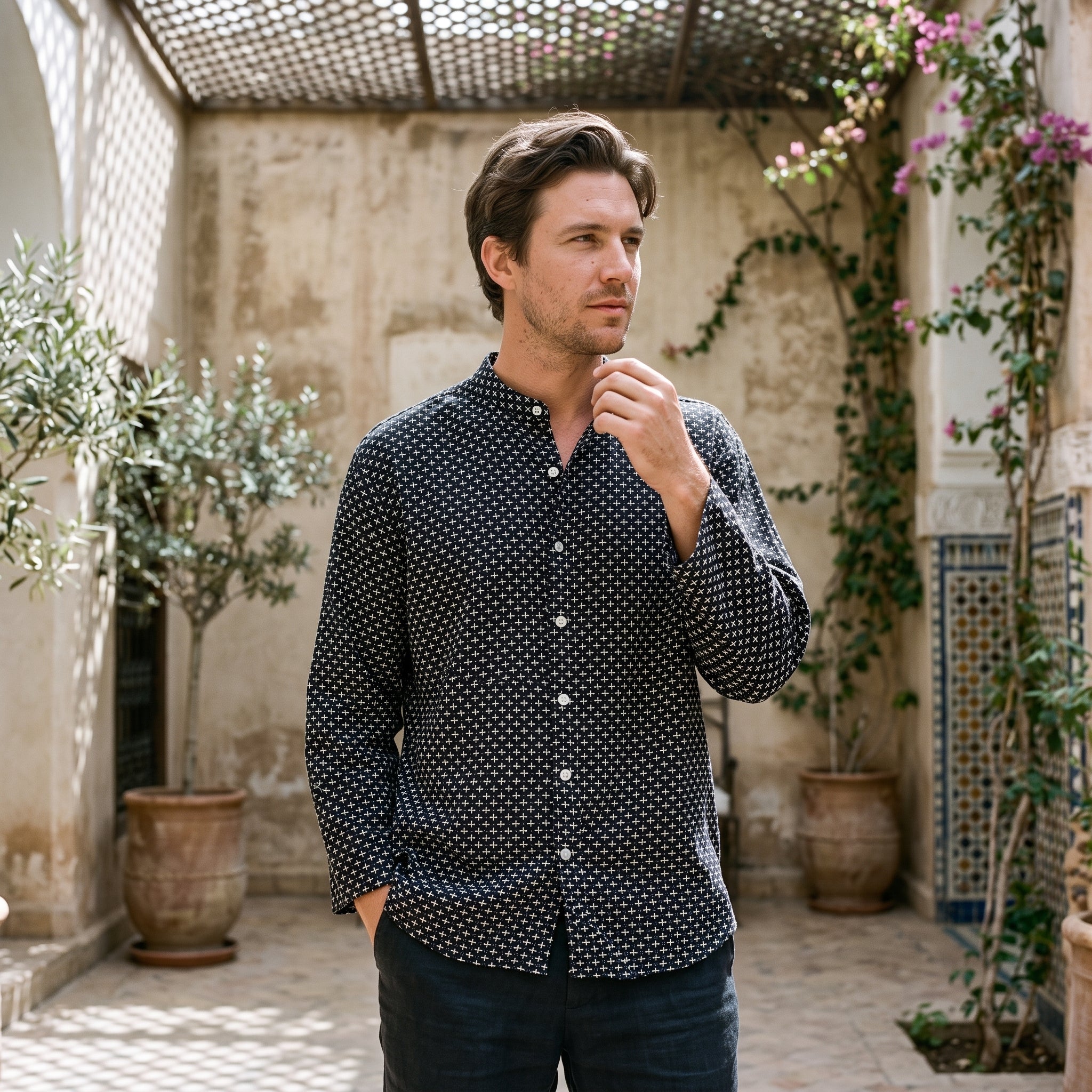 Men's Shirt (Black Cross Stitch)