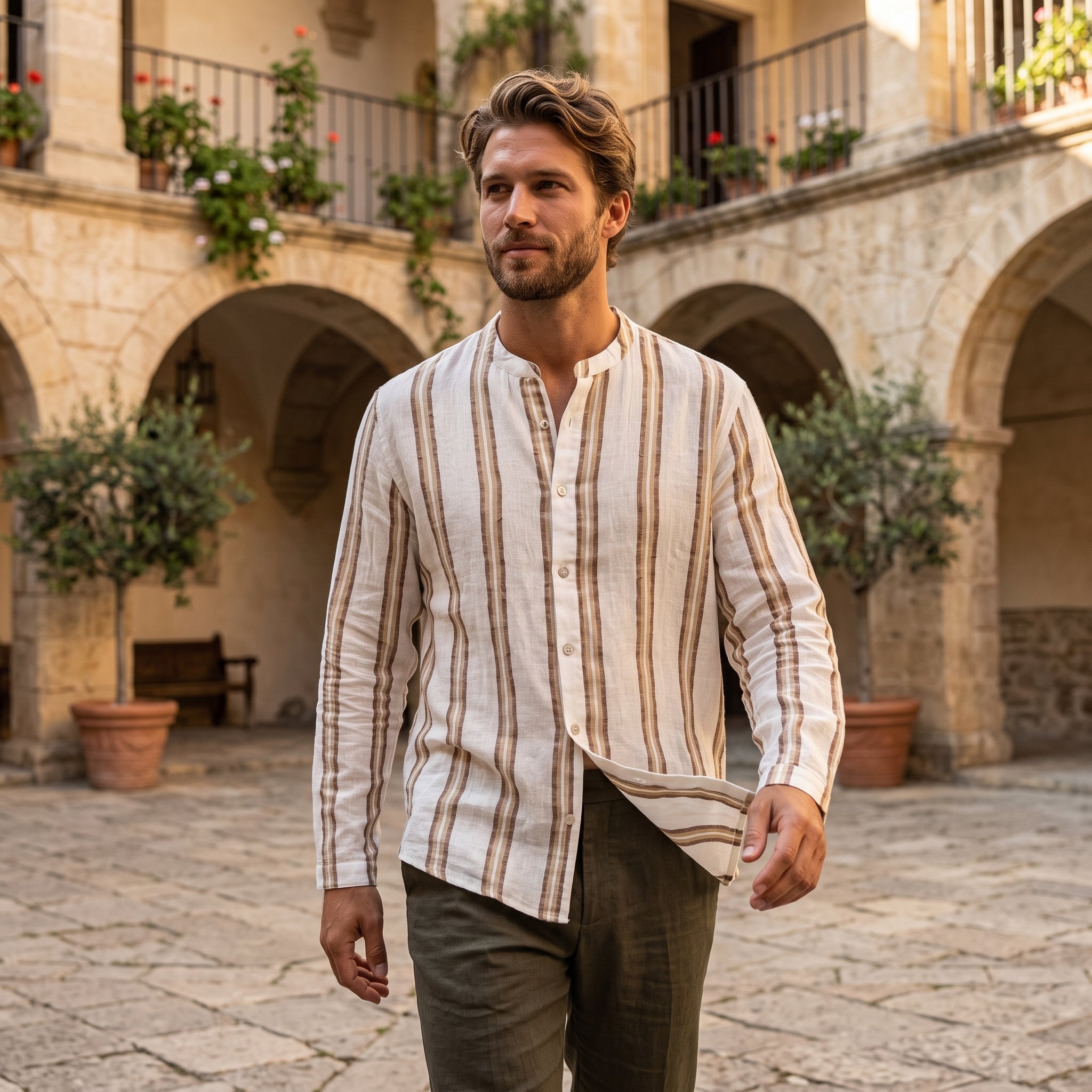 Men’s Shirt (Crème & Earth striped)
