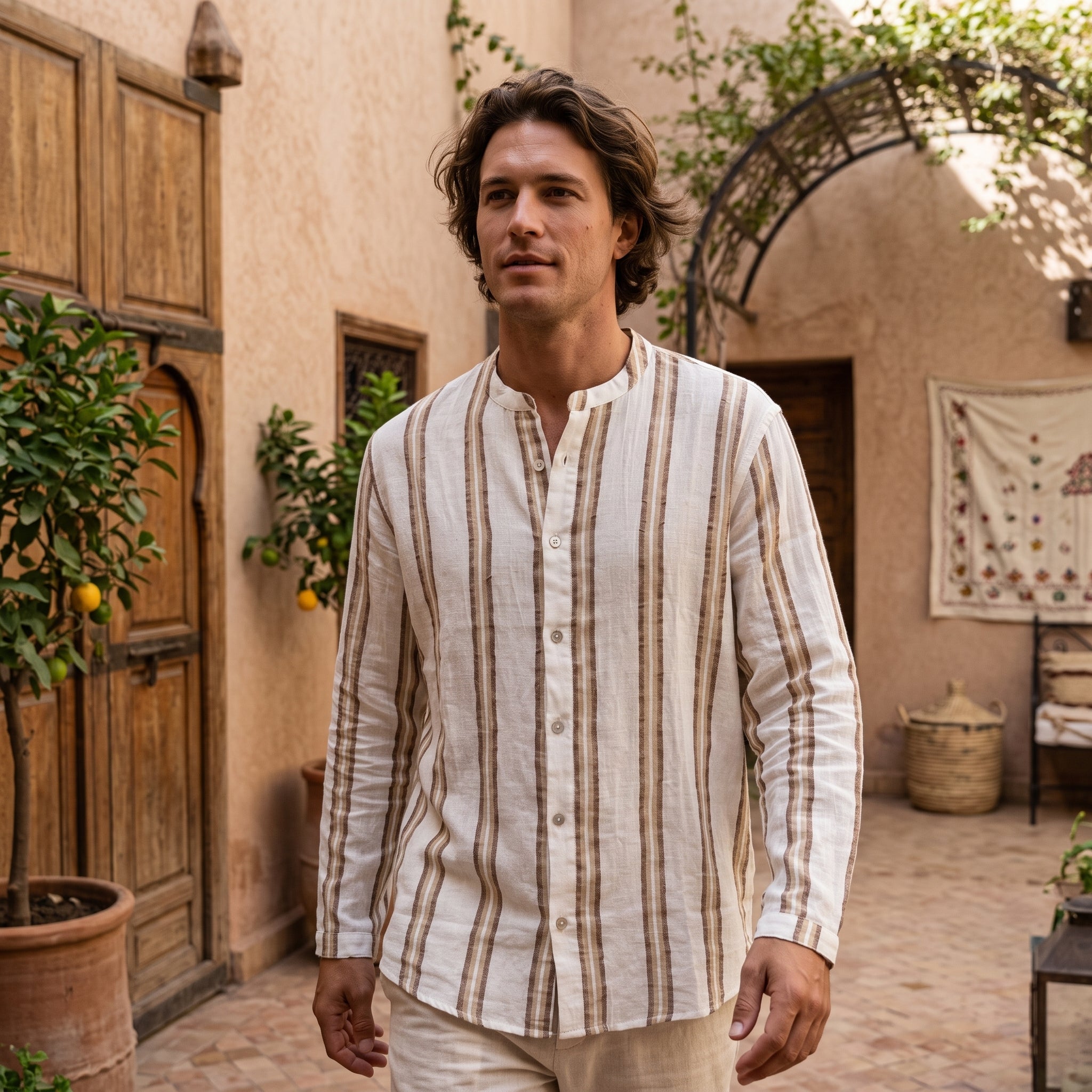 Men’s Shirt (Crème & Earth striped)