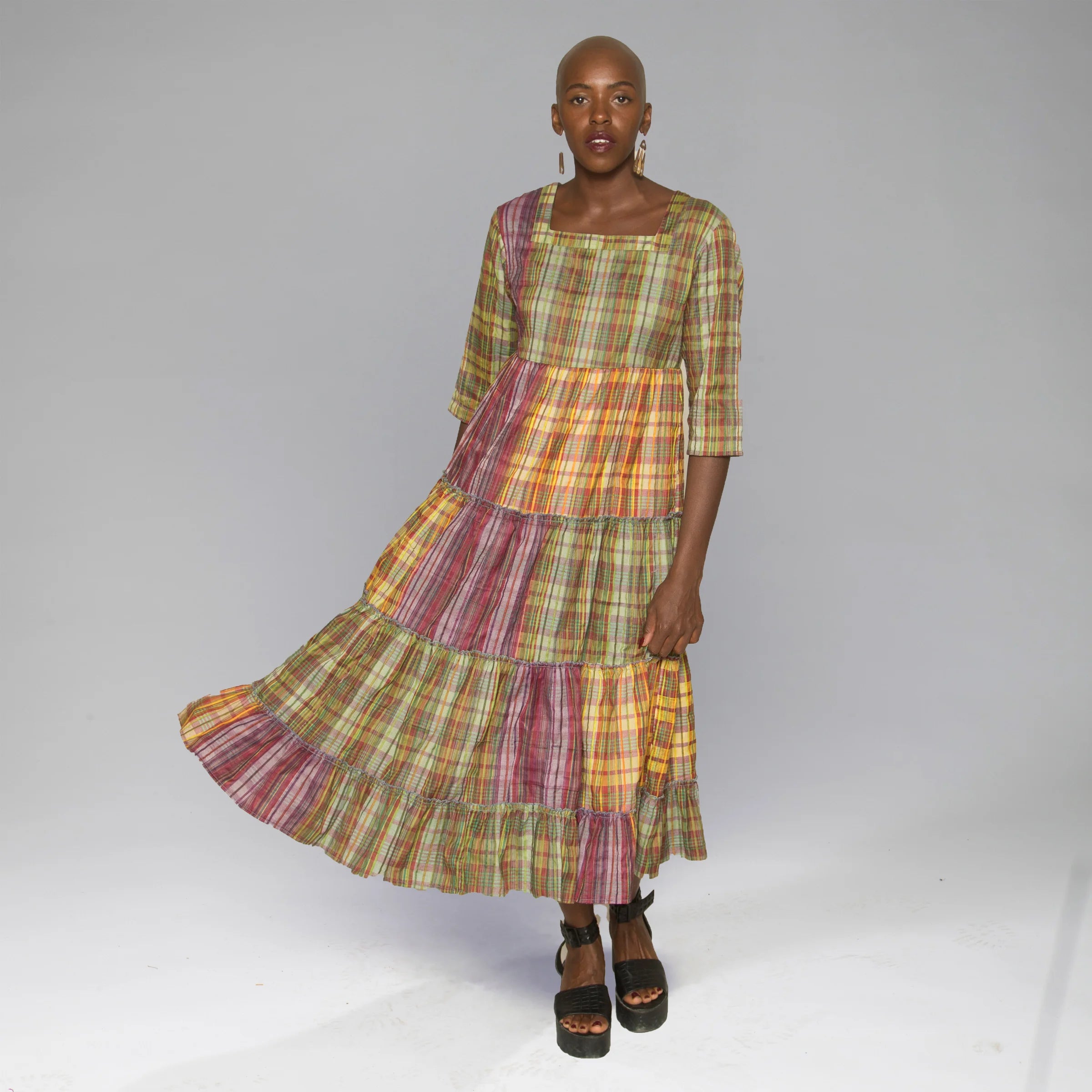 Madras Dress (Chartreuse Orchid)