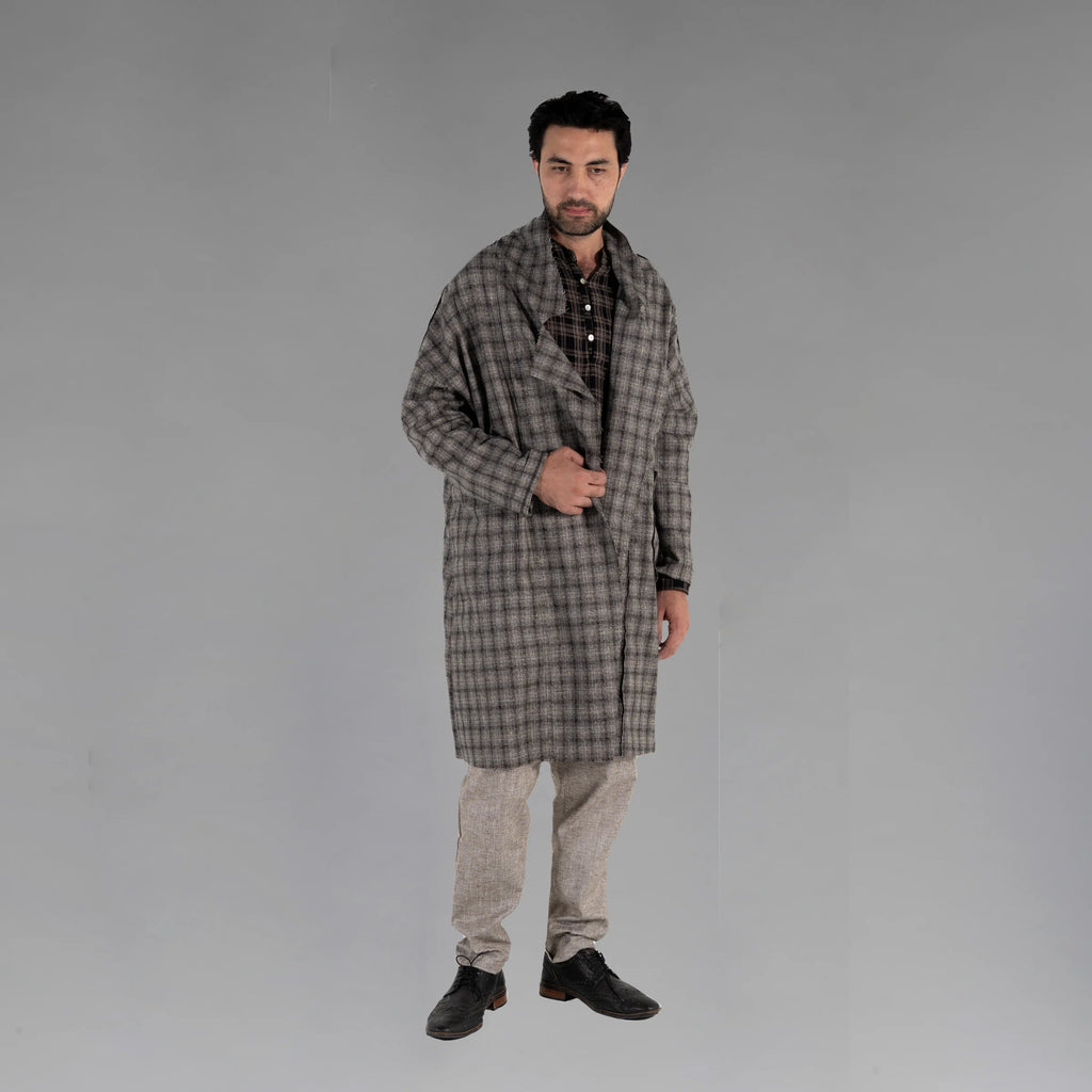 Men's Wool Plaid Coat (Charcoal)