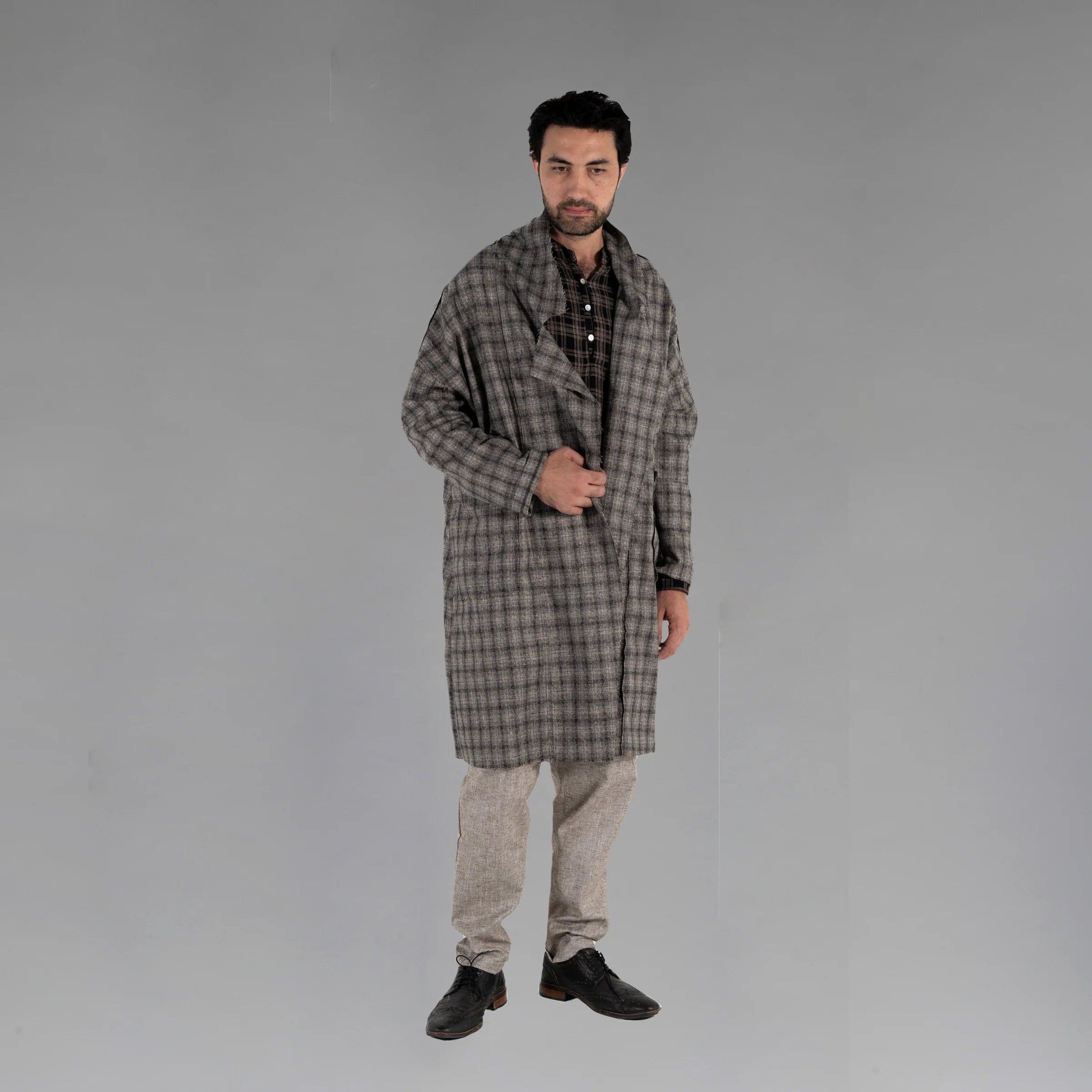 Men's Wool Plaid Coat (Charcoal)