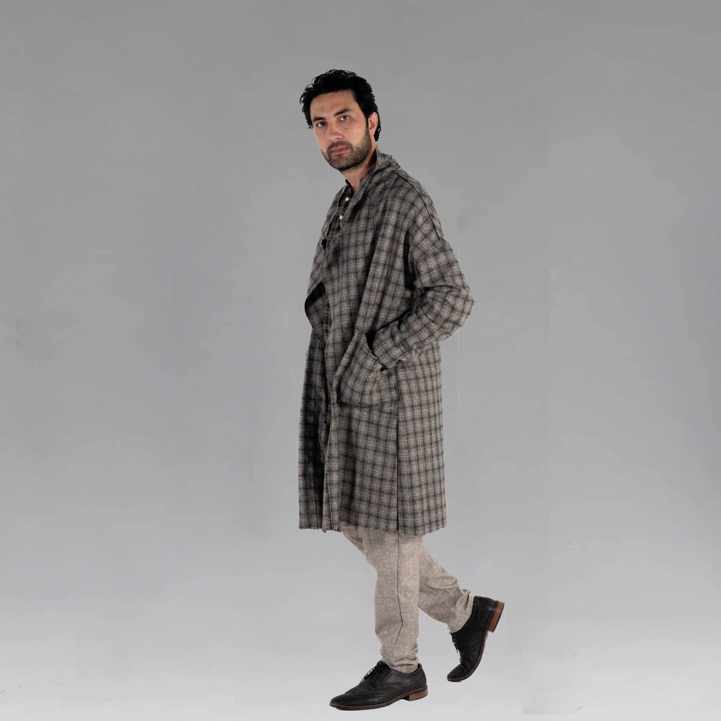 Men's Wool Plaid Coat (Charcoal)
