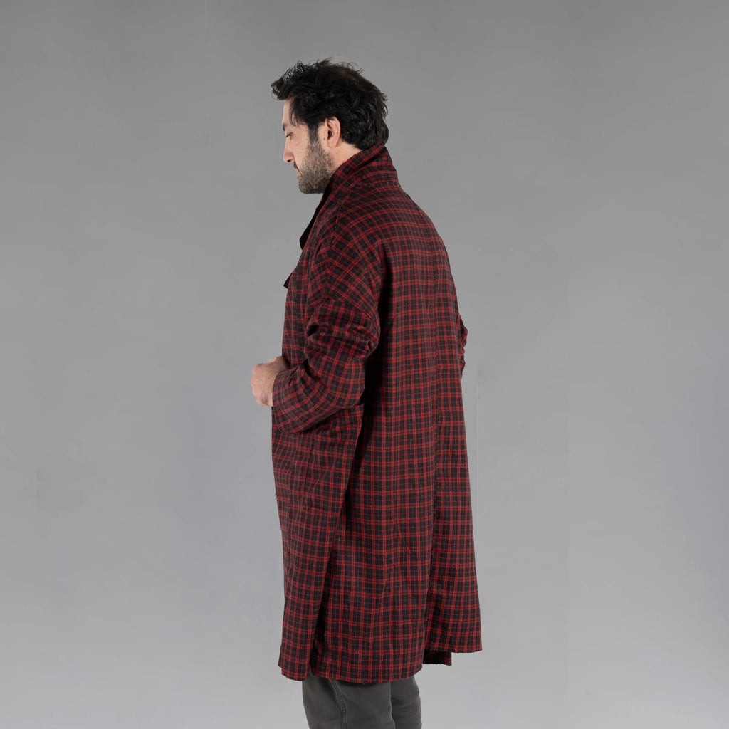 Men's Wool Plaid Coat (Black/Red)